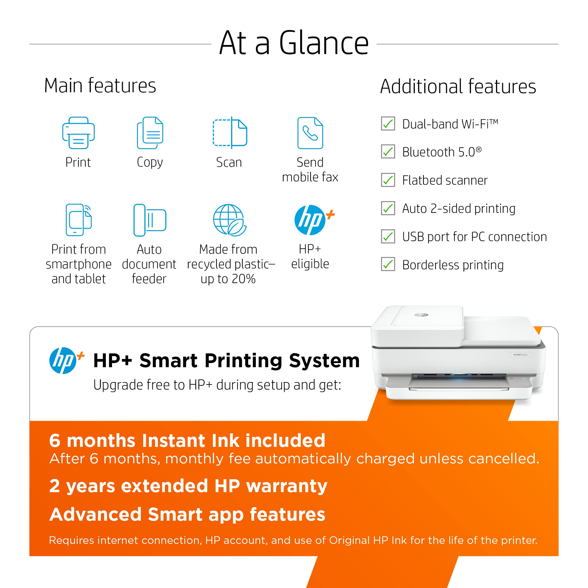 Hp Envy 6455E Wireless Color Inkjet Printer, Print, Scan, Copy, Easy Setup, Mobile Printing, Best For Home, 3 Months Of Instant