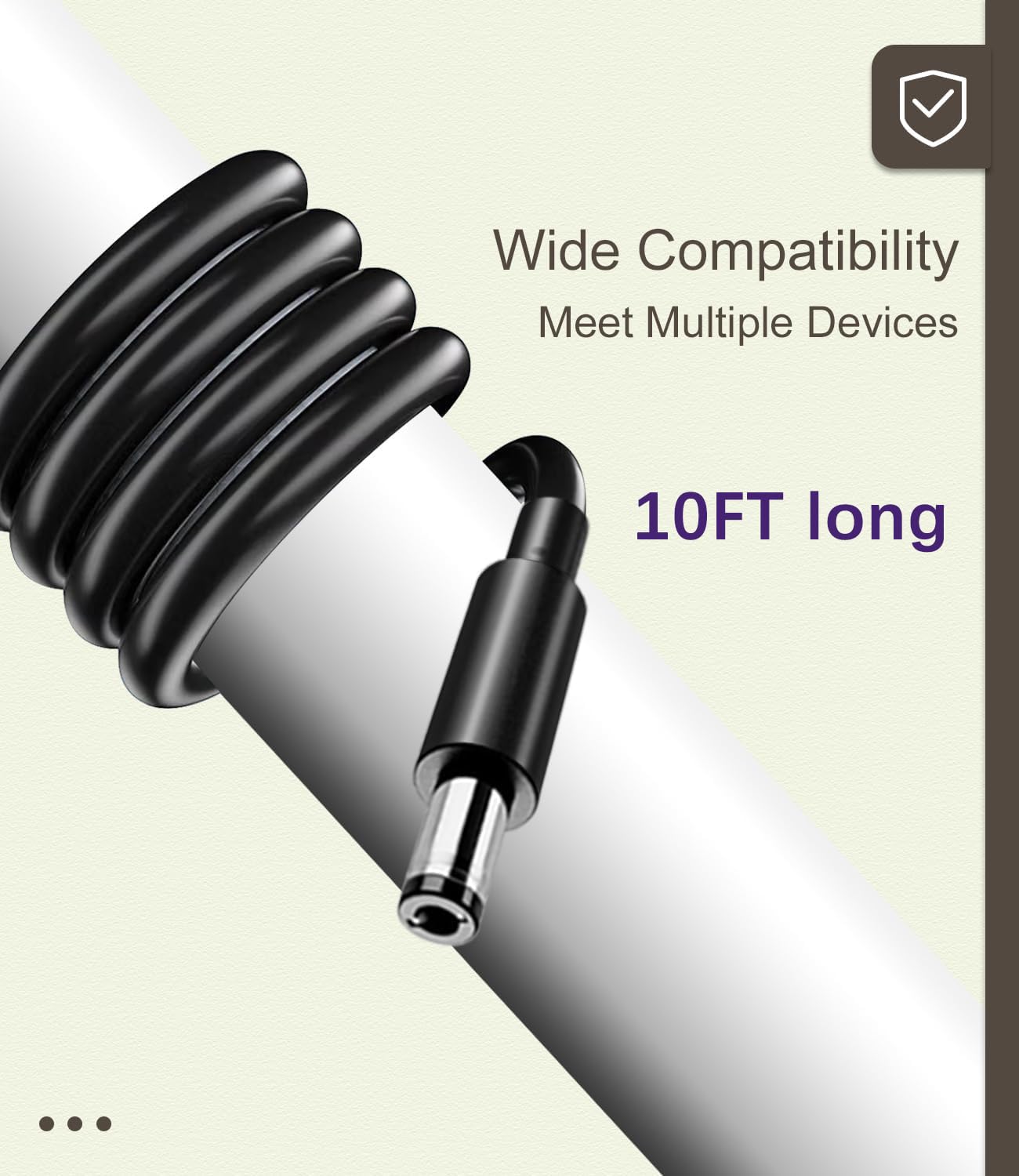 10Ft Long Power Supply Adapter Cord For Yamaha Psr, Ypg, Ypt, Dgx, Dd, Ez And P Digital Piano And Portable Keyboard Charger, 12V