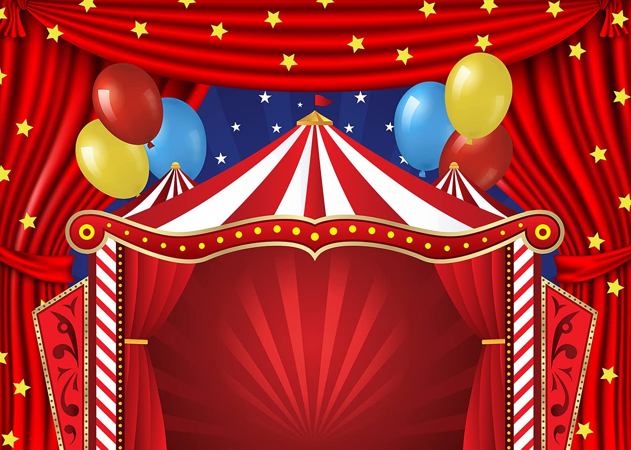 Cenven Circus Carnival Themed Backdrop Red Curtain Stars Birthday Party Photography Background Newborn Baby Shower Birthday Cake