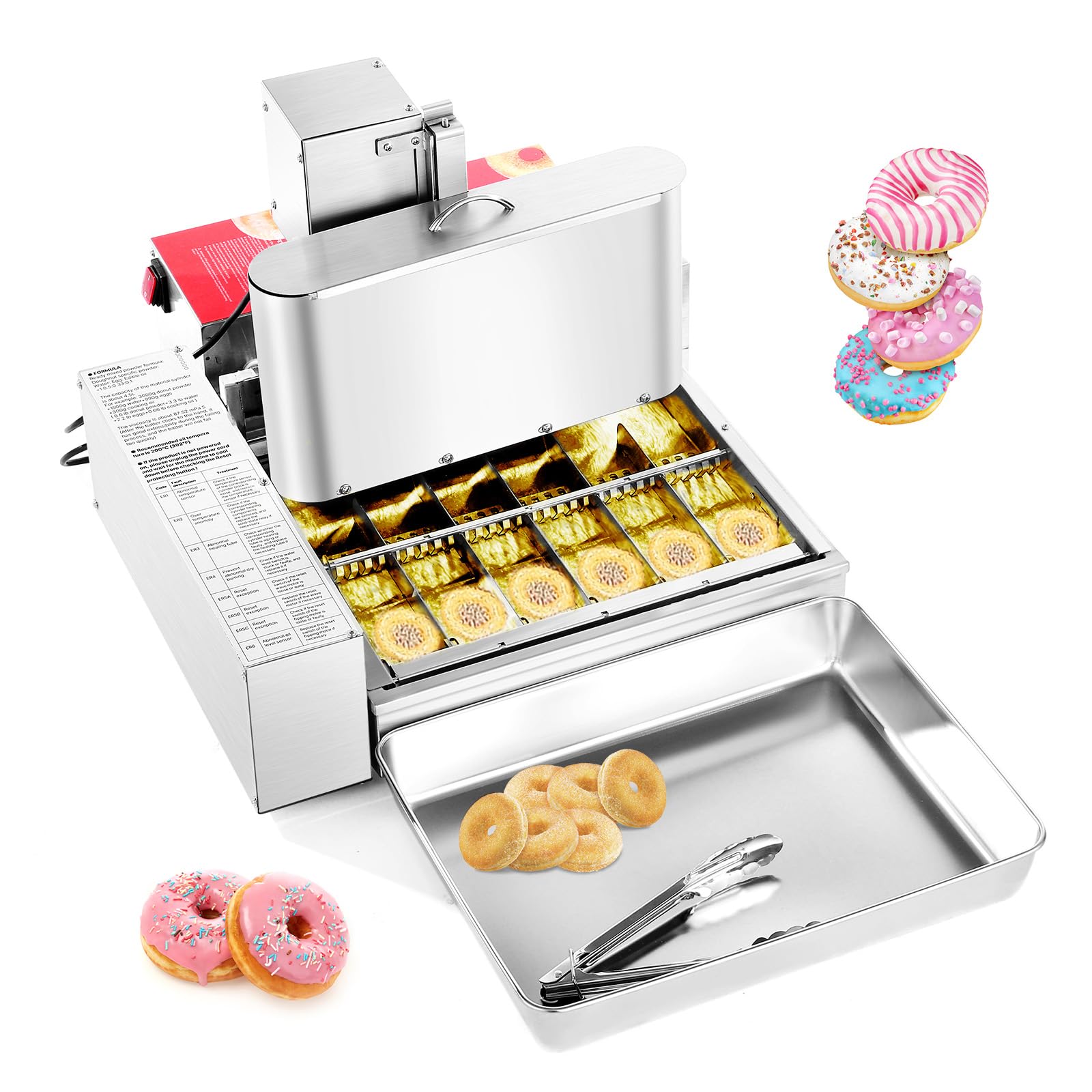 VEVOR Commercial Automatic Donuts Machine, 6 Rows Donuts Making Equipment, 360 pcs/hour Electric High Power Doughnut Maker, Stai