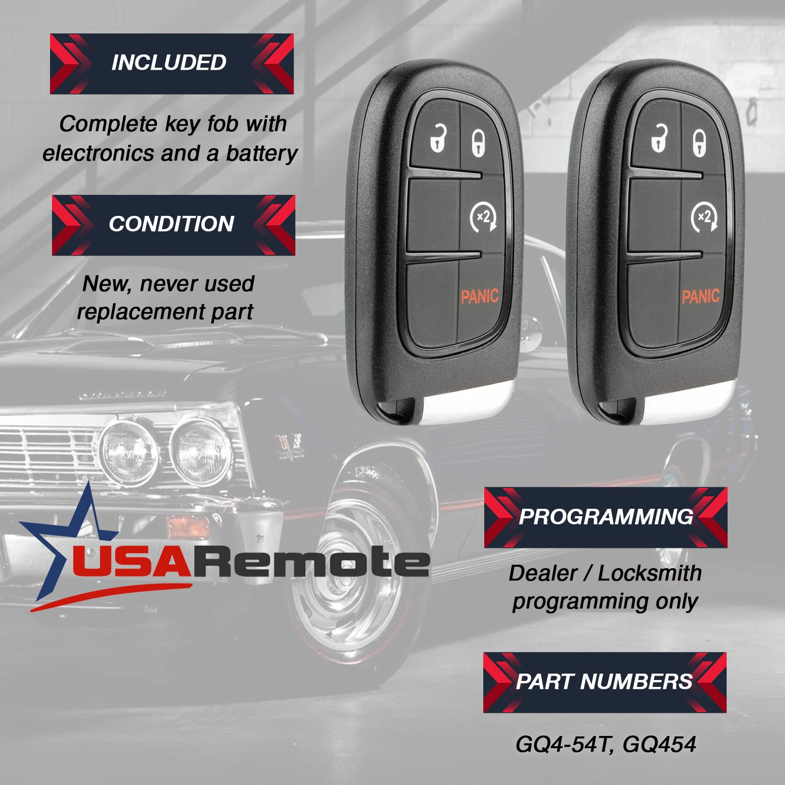 2 Key Fits Ram 2013 2014 2015 2016 2017 2018 Smart Keyless Entry Remote Fob (Gq4-54T)