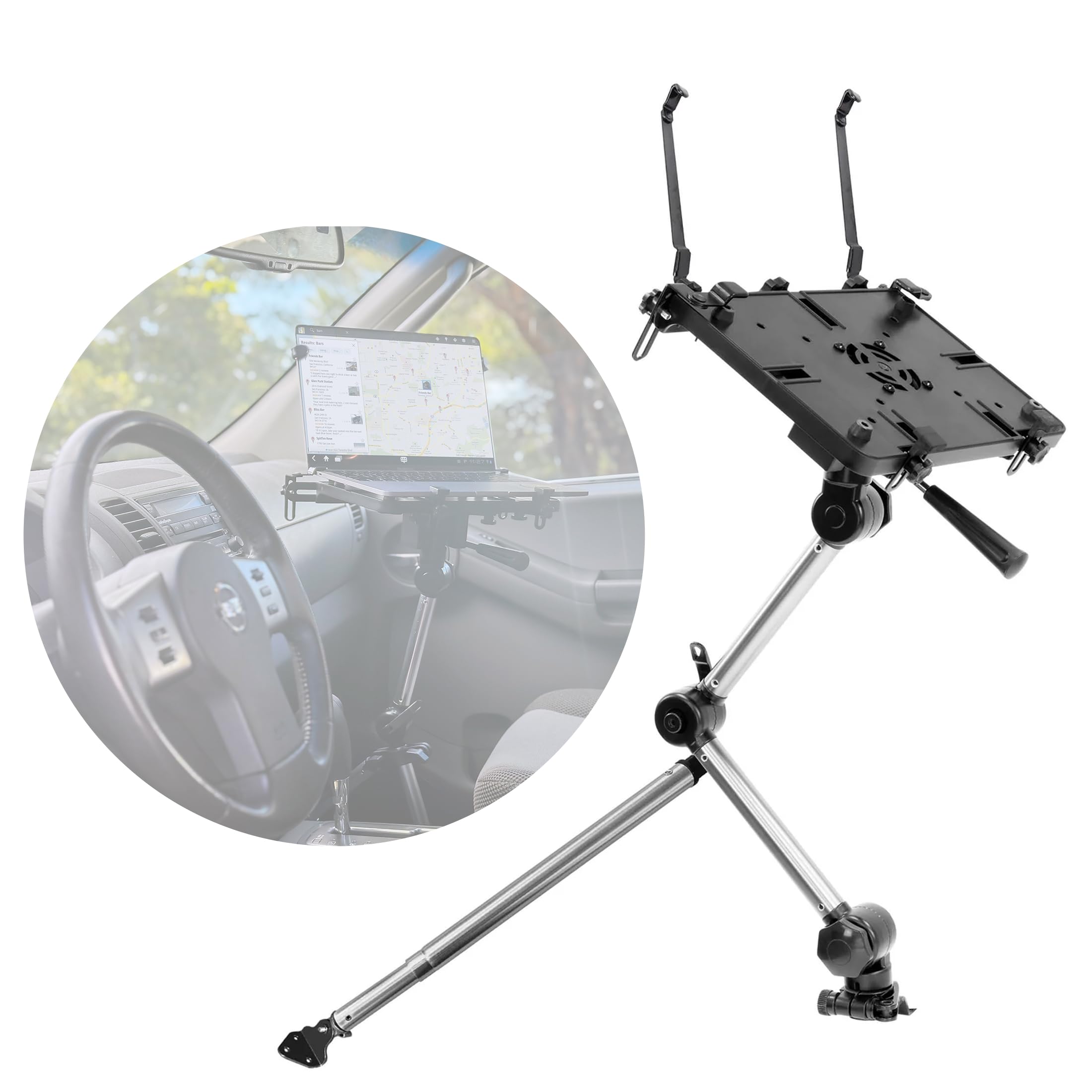 Mount It! Laptop Vehicle Mount | No Drill Computer Mounting Bracket for Front Passenger Seat | Sturdy and Full Motion Lockable Joints, Fits Laptops Up to 17'