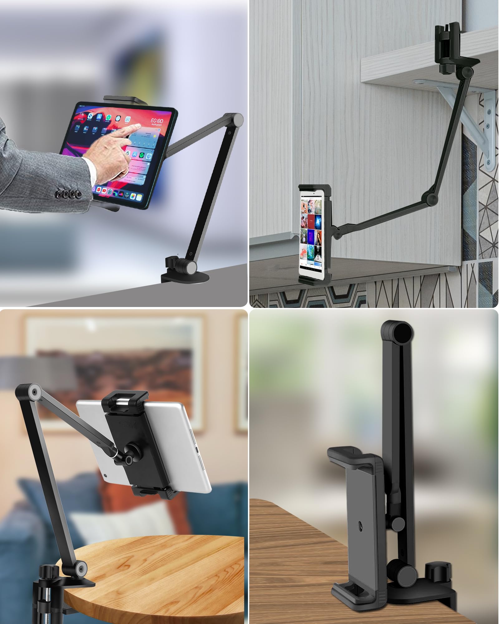 Nuezoo Ipad Stand Holder Mount, Aluminum Long Arm Tablet Clamp Mount For Desk, 360 Swivel Phone Holder For Bed, Compatible With
