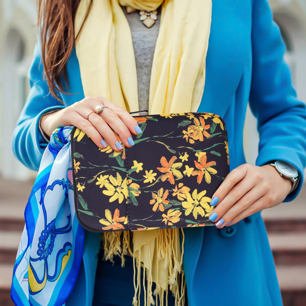 6.8 Inch Sleeve Bag, Protective Nylon Case Cover Compatible With All New Kindl/Kids E Reader Tablet Devices (Black Flower)