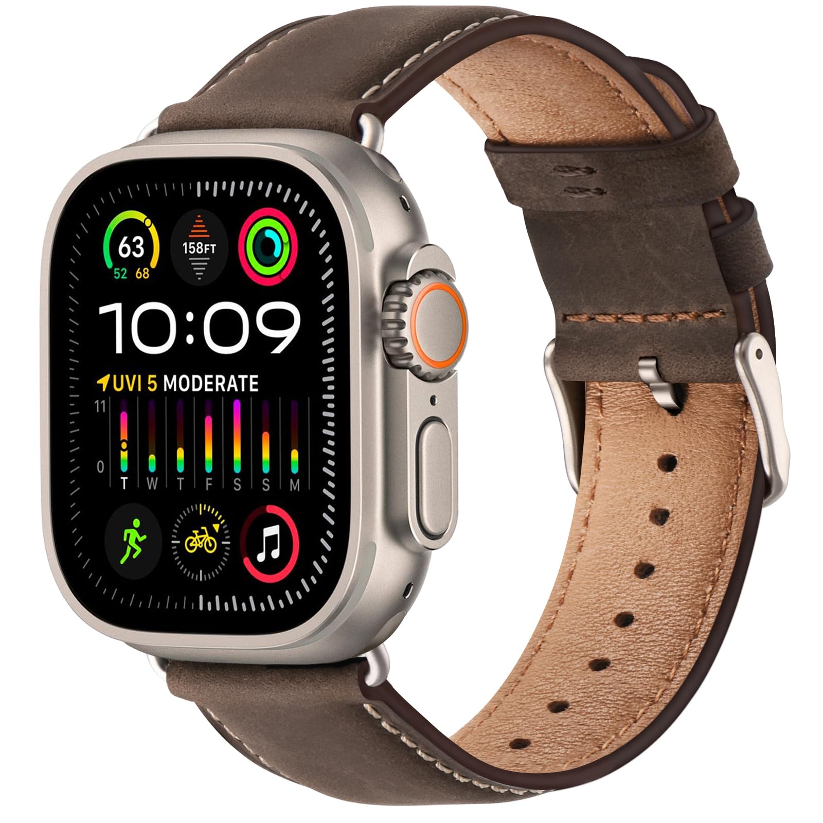 Sunfwr Leather Bands Compatible With Apple Watch Band 49Mm 45Mm 44Mm 42Mm For Men Women, Genuine Leather Replacement Strap For I