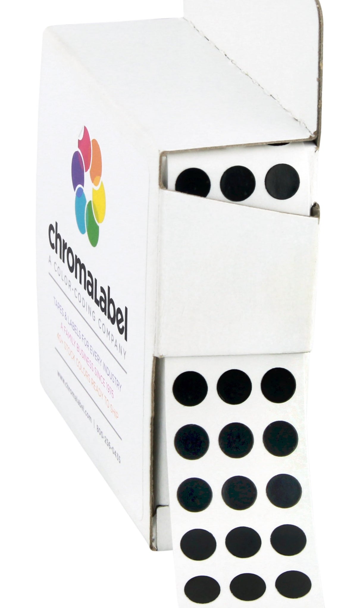 Chromalabel 025 Inch Round Label Permanent Color Code Dot Stickers, 1000 Labels Per Dispenser Box, Black
