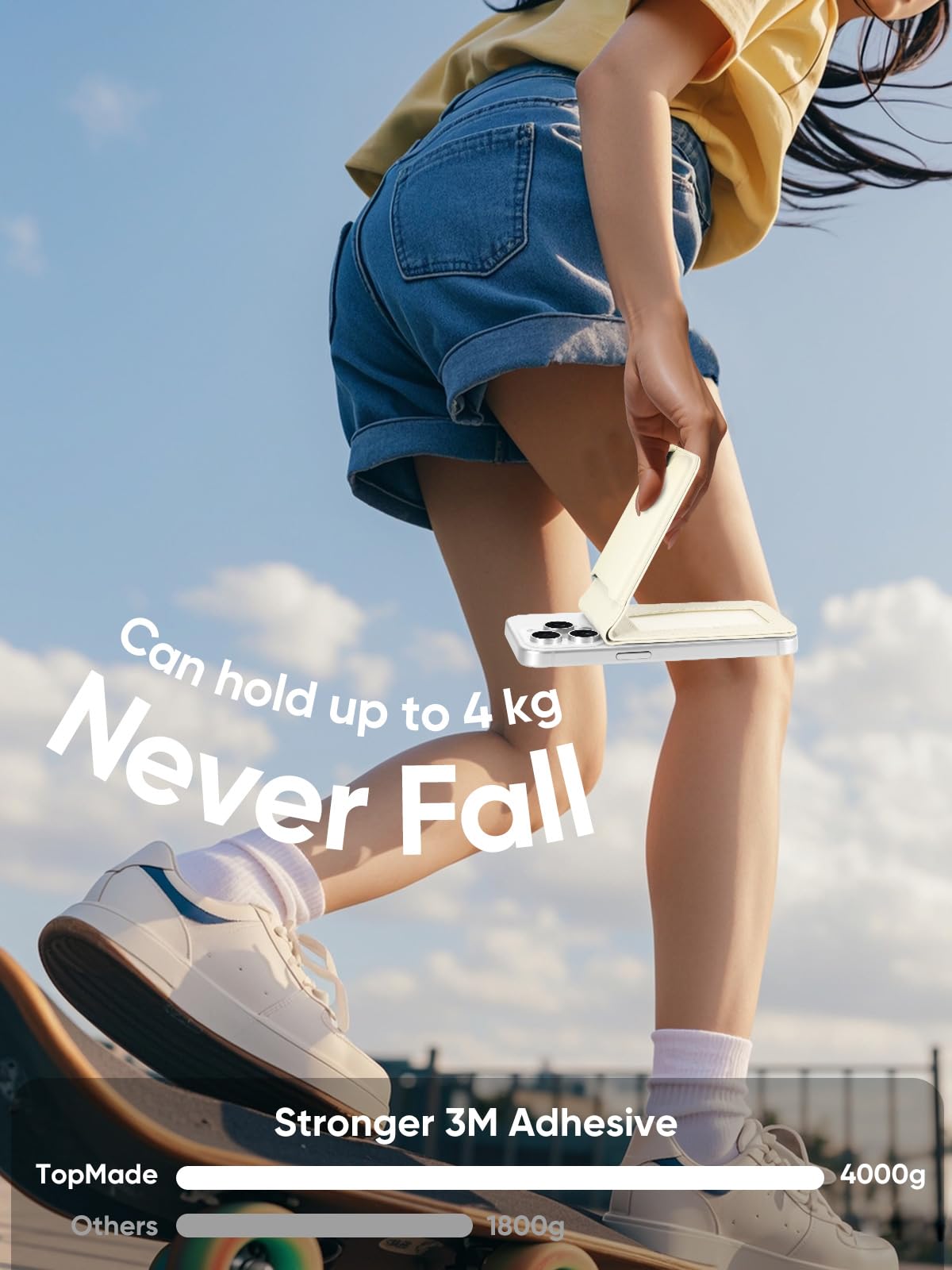 Topmade Phone Card Holder, Leather Phone Wallet Stick On With Stand, Open Id Window, 3M Adhesive Credit Card Holder For Back Of