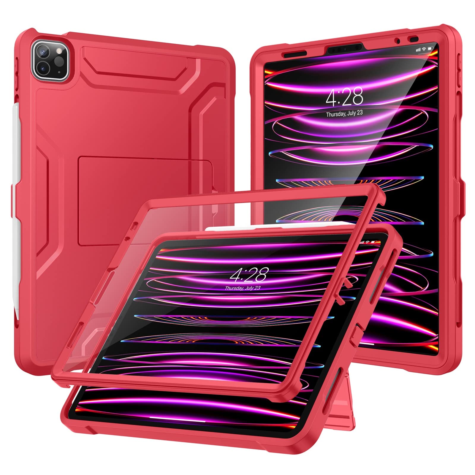 Soke Case For Ipad Pro 11 Inch 2022/2021/2020/2018/Ipad Air 5Th/4Th Generation,Built In Screen Protector   Support 2Nd Apple Pencil Charging   Heavy Duty Rugged Protective Kickstand Case   Red