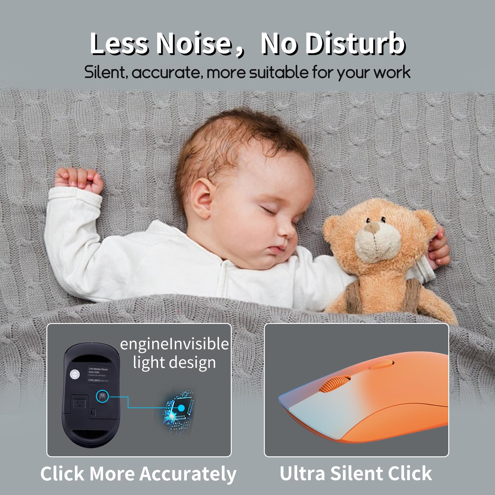 Shunjinrun Wireless Mouse For Chromebook, Laptop, Pc, Macbook, Slim Portable Optical Computer Mouse With Usb Mini Receiver, Quie