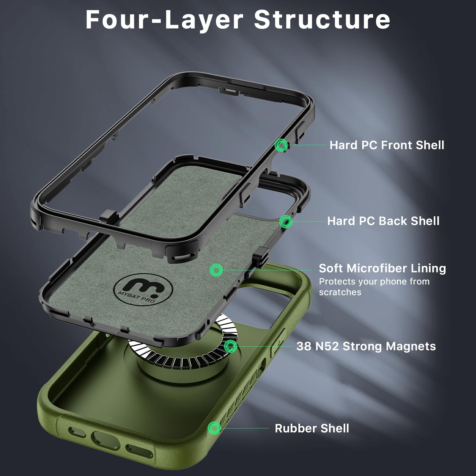 M Mybat Pro Maverick Series Iphone 15 Pro Max Case With Belt Clip Holster,[Compatible With Magsafe]W/Screen Protector ,Anti Drop
