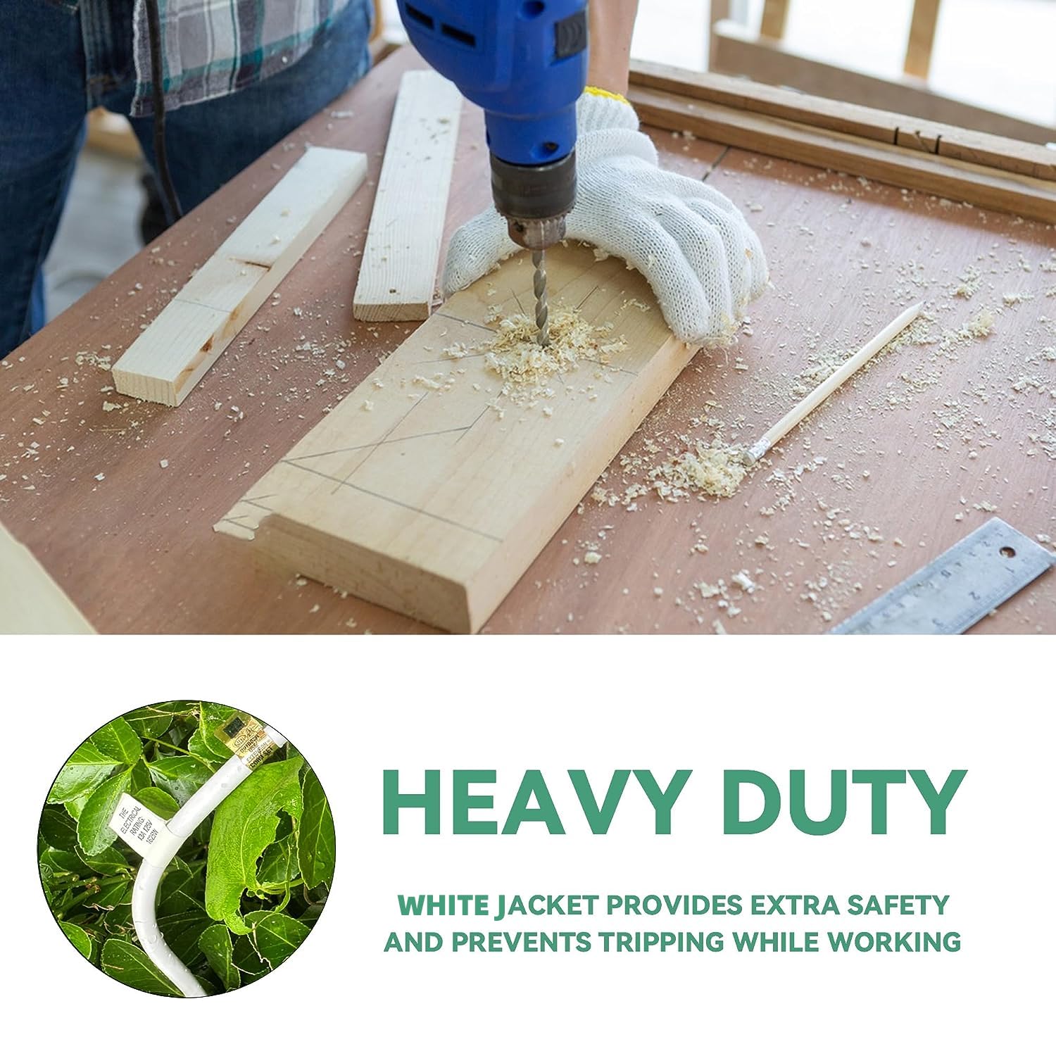 Yojoe Indoor Outdoor Extension Cord With Lighted End, 3 Prong 15A Weatherproof Power Extension Cord, 10 Gauge Heavy Duty 12 Ft W