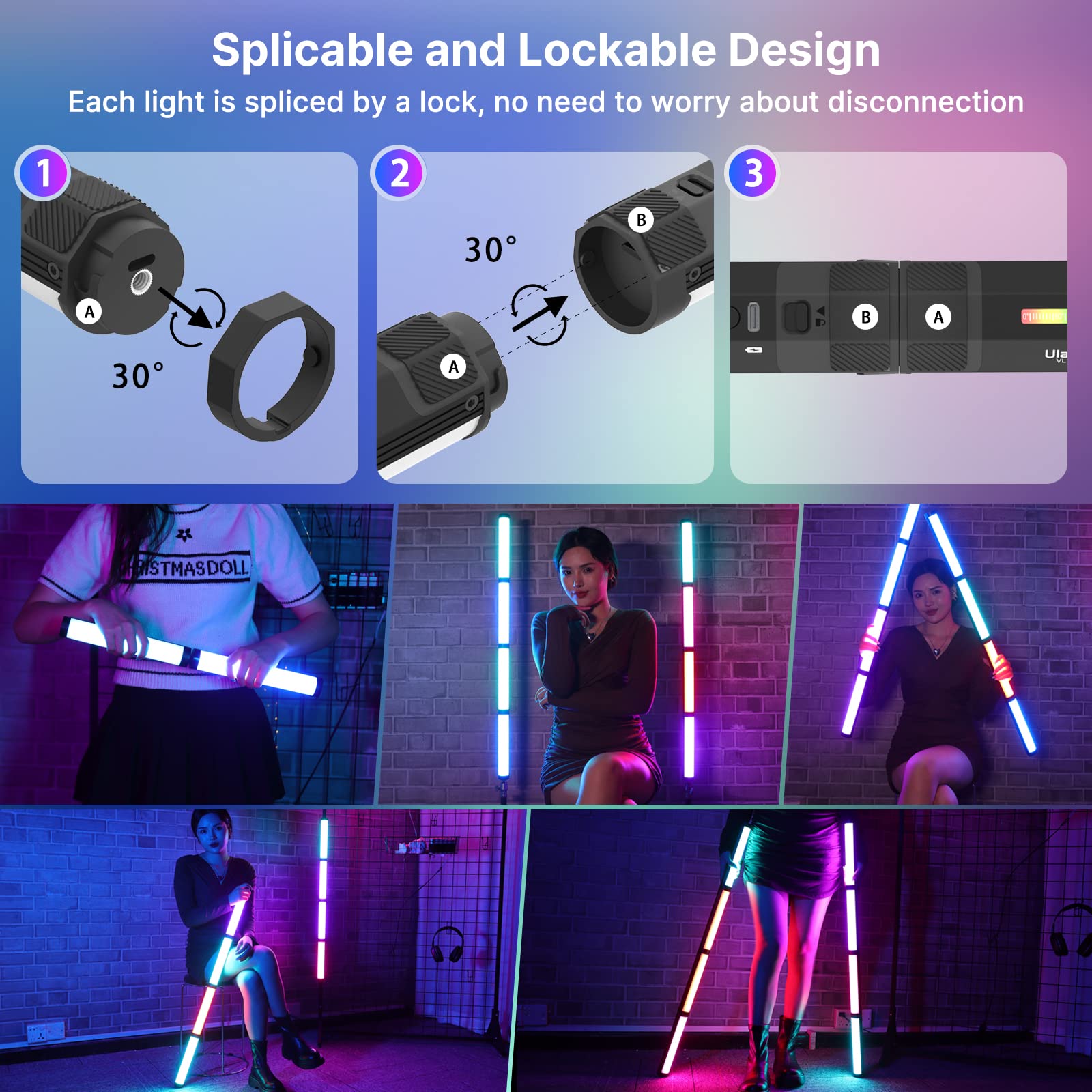 Ulanzi Vl110 Rgb Light Wand, Handheld Light Stick Camera Led Video Tube Light Bar, 2500 9000K Dimmable, 2600Mah Battry Cri 95+ With Magnetic Attraction For Photography Vlog Tik Tok