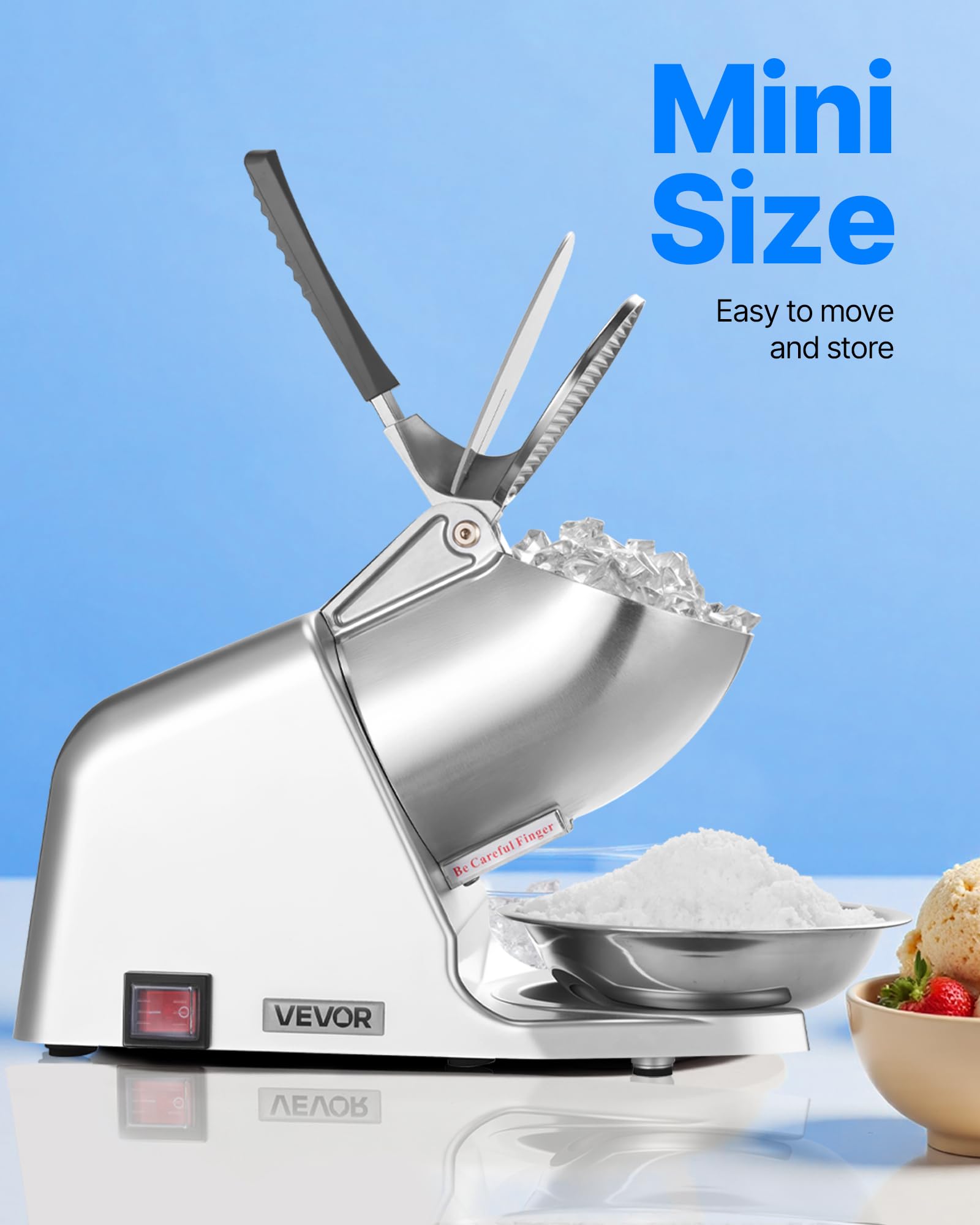 Vevor Ice Crusher Machine, 143Lbs Per Hour Electric 2 Blades Snow Cone Maker, Stainless Steel Shaved Ice Machine With Bowl And C