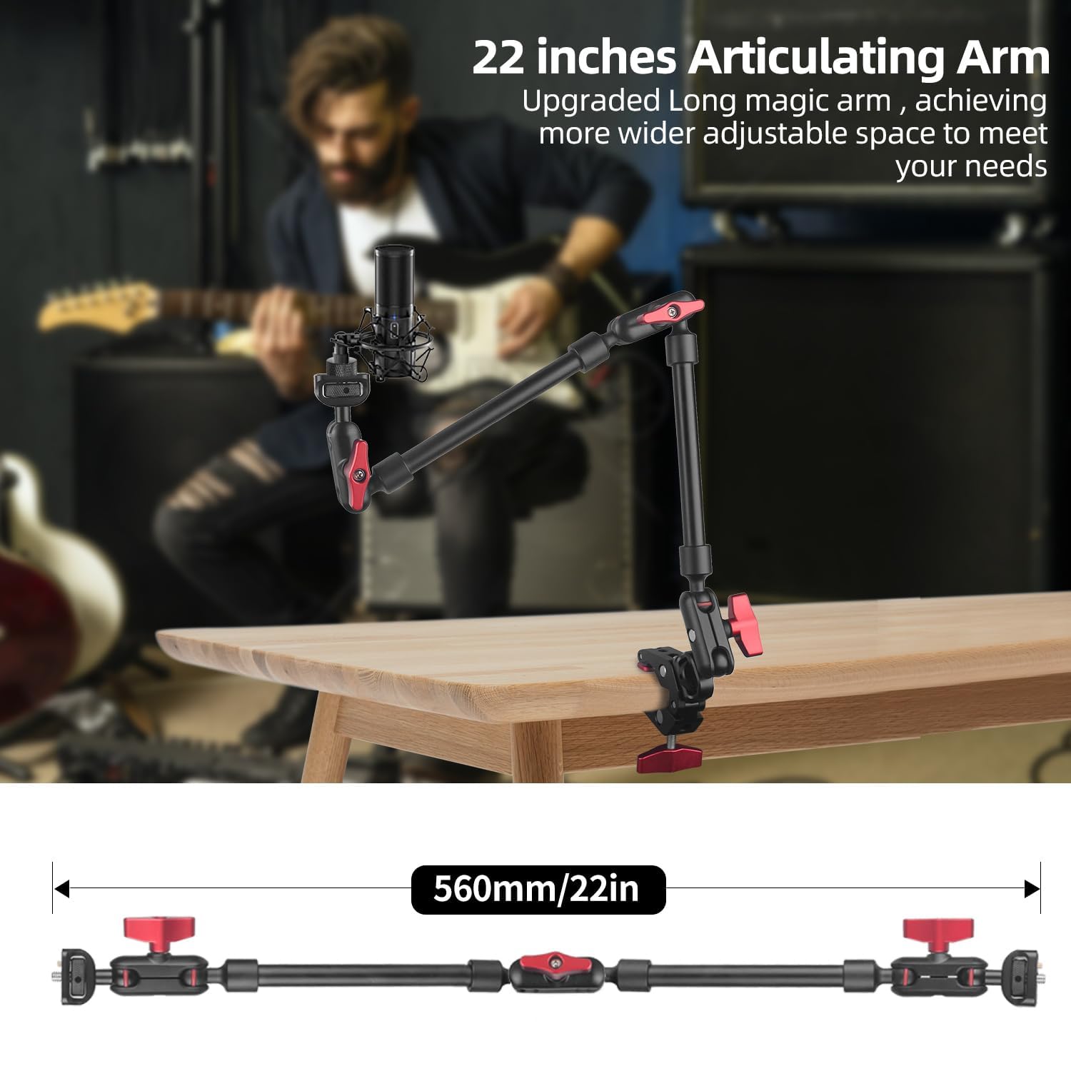 Hemmotop 22In Magic Arm With Clamp, Long Articulating Arm Camera Mount, Adjustable Phone Mount Holder 360 Rotation, Mic Arm For