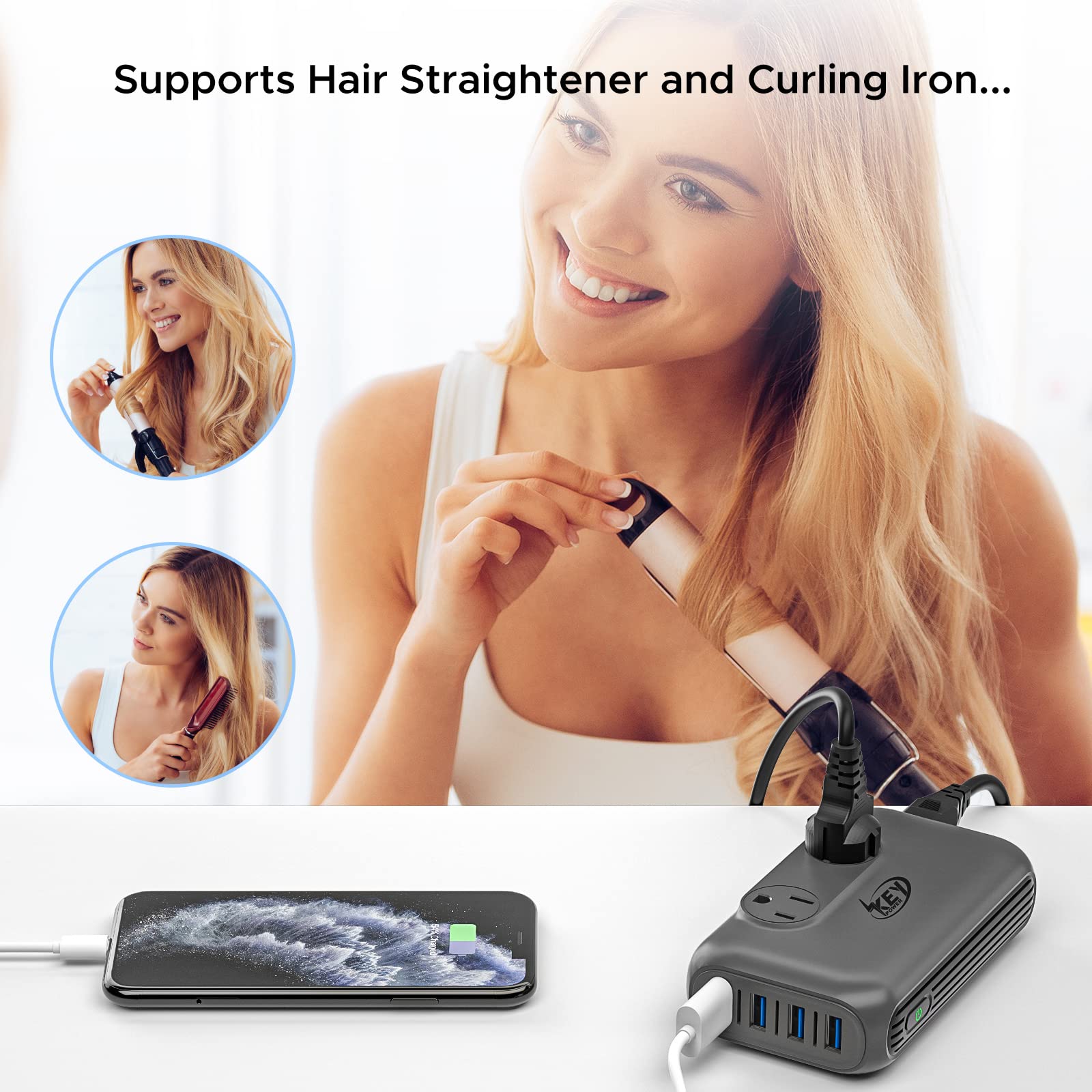 220V To 110V Converter, Key Power 230 Watt Step Down Voltage Converter & Power Converter, International Travel Power Adapter Wit