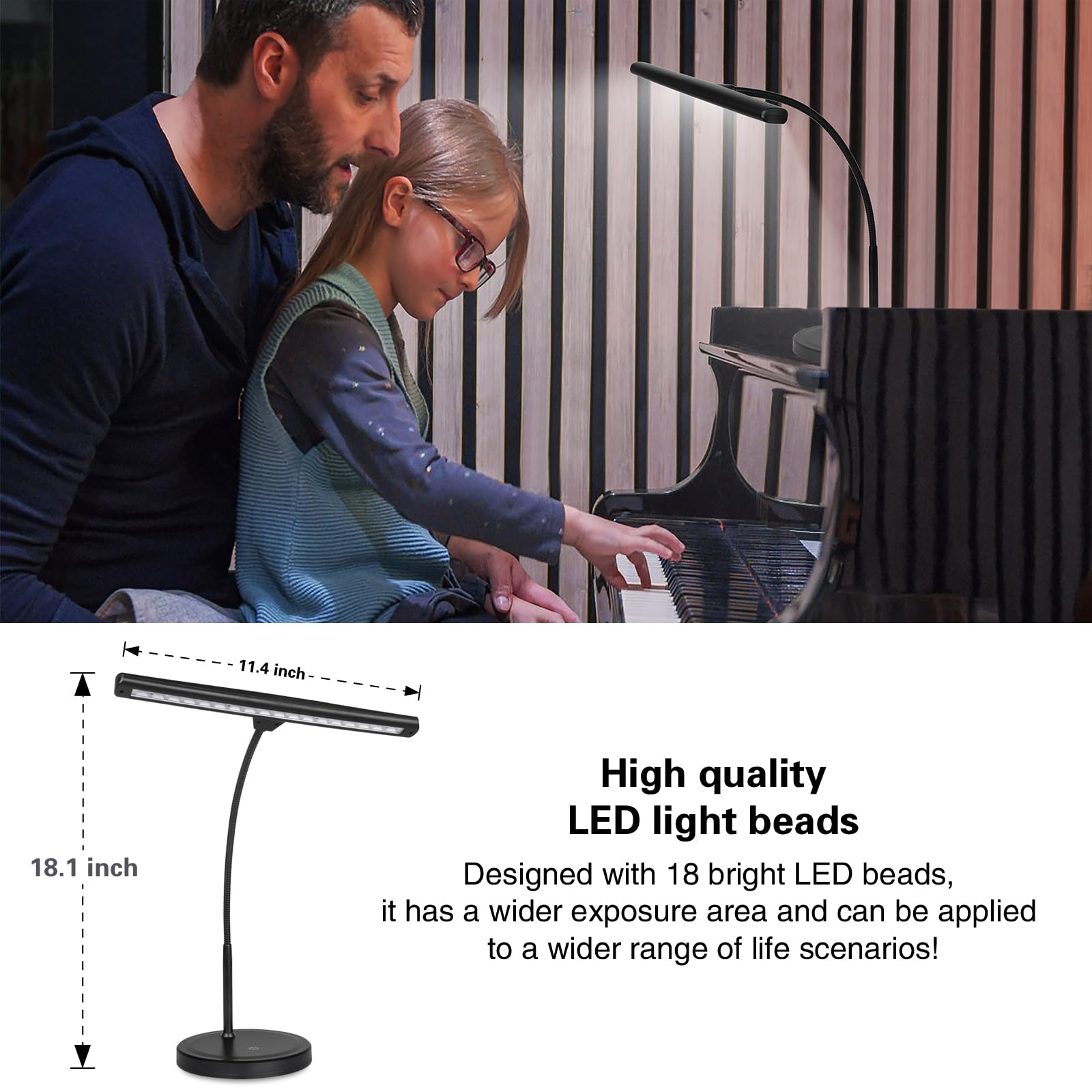 Vshinic 18 Led Piano Music Light With Adjustable Stand For Grand Piano, Musician, Book Reading, Crafting