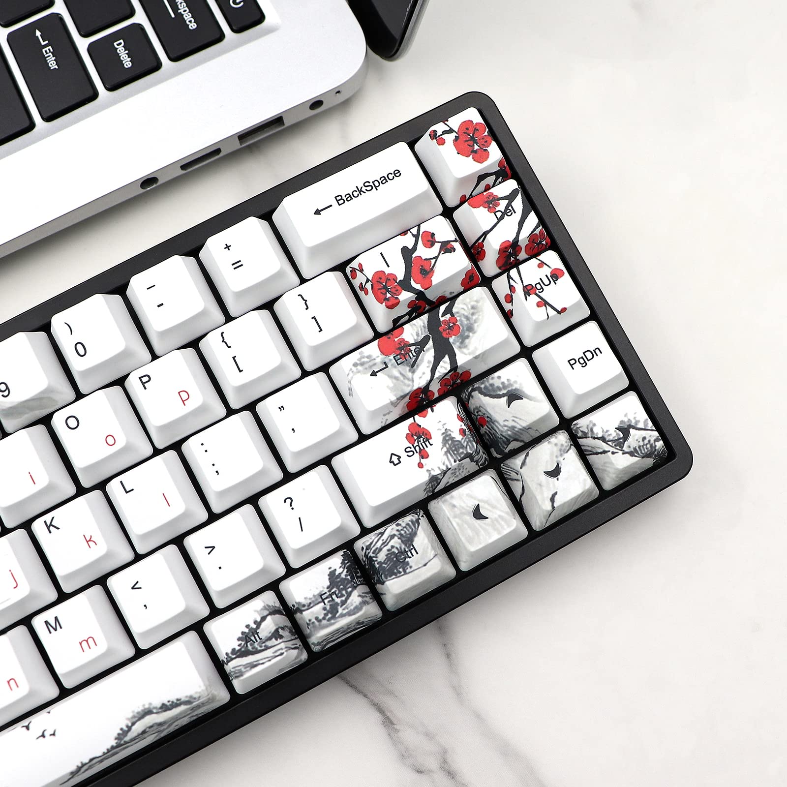 Jsjt Custom Keycap Keycaps 65 Percent, Plum Blossom Keycaps Pbt Oem Profile Keycaps 68 Key Set With Keycap Puller Suitable For G