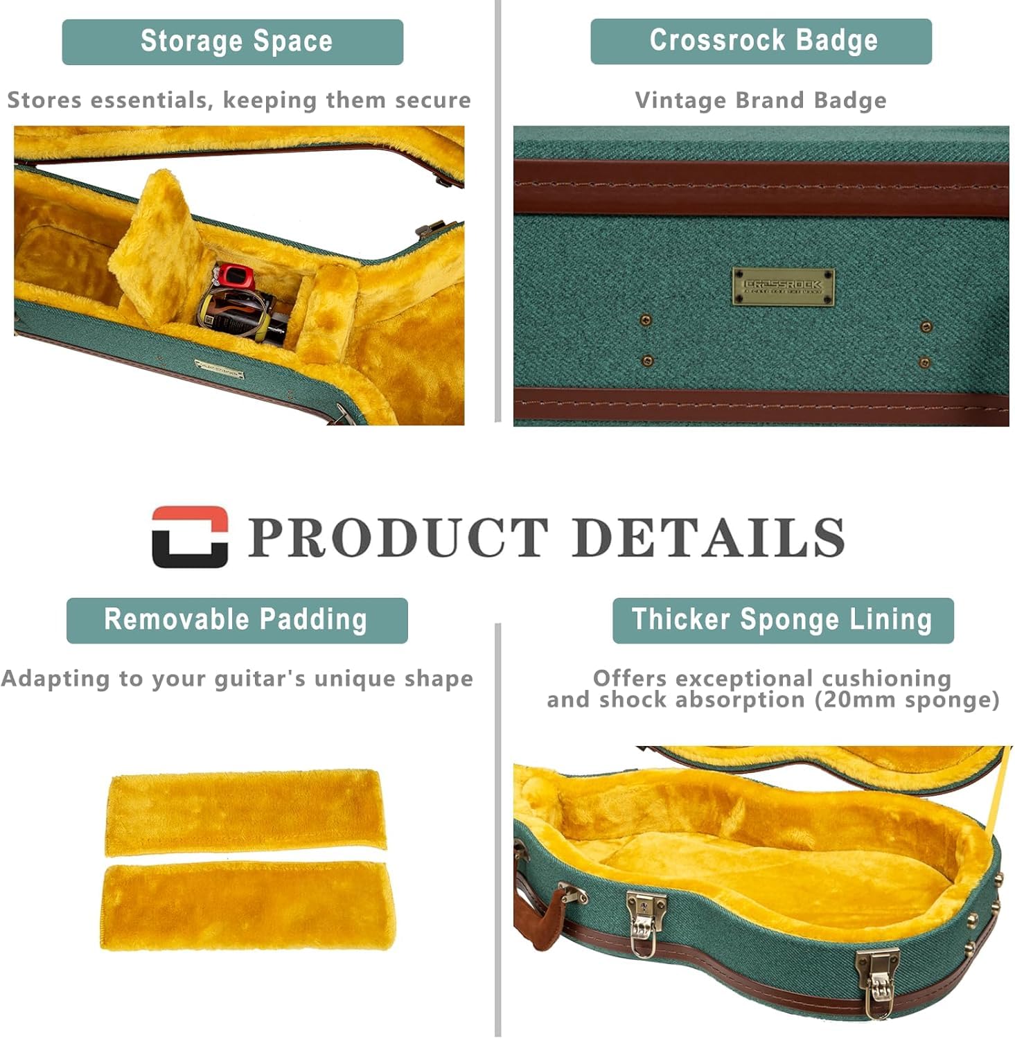 Crossrock Master Series Dreadnought Acoustic Guitar Case For Gibson J-45 / Martin D-Style | Malachite Blue Eco Tweed Fabric, Re-