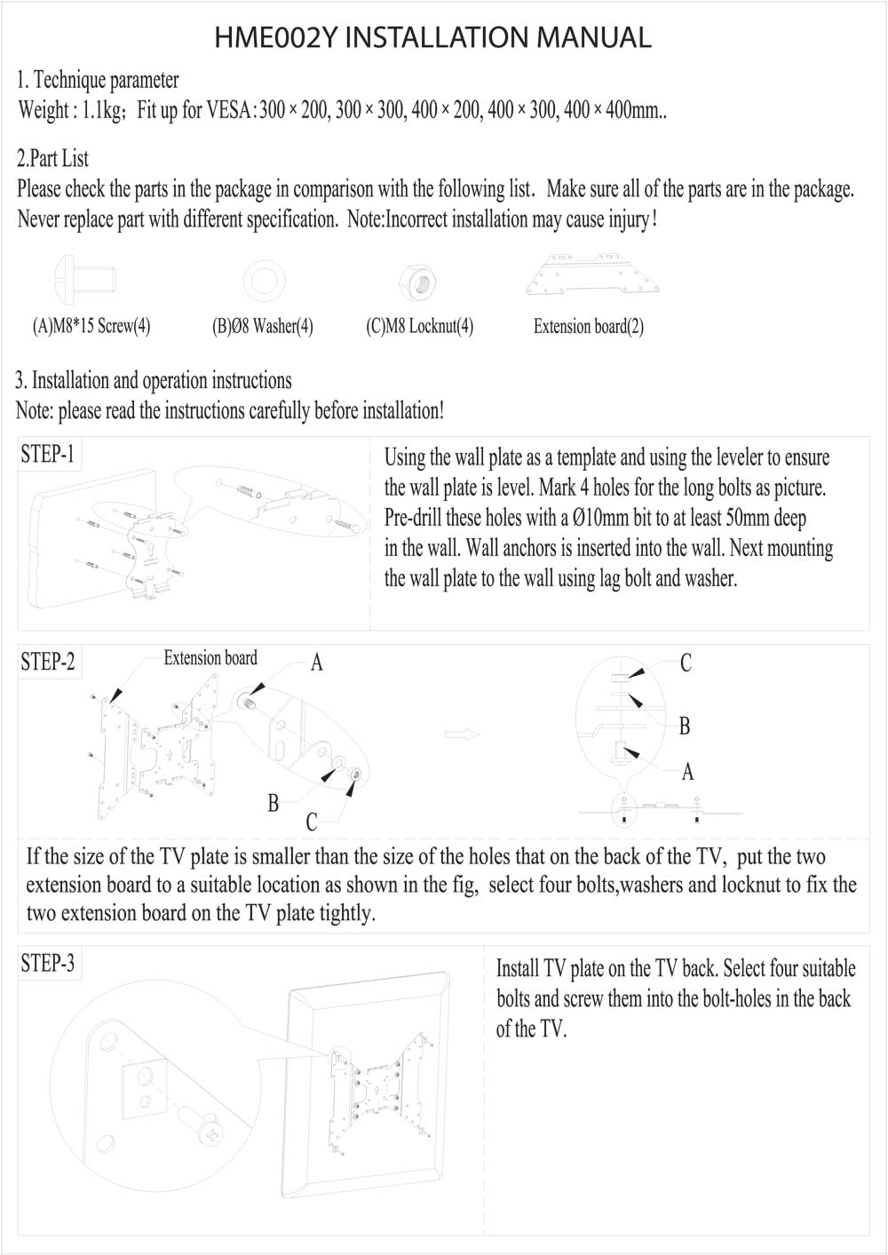 Apter Plate 400X400 Vesa Adapters Extenders Converts Lcd Led Tv Wall Mount For 12-42 Inch Tvs And Flat Panels Up To 40 Lbs, Blac
