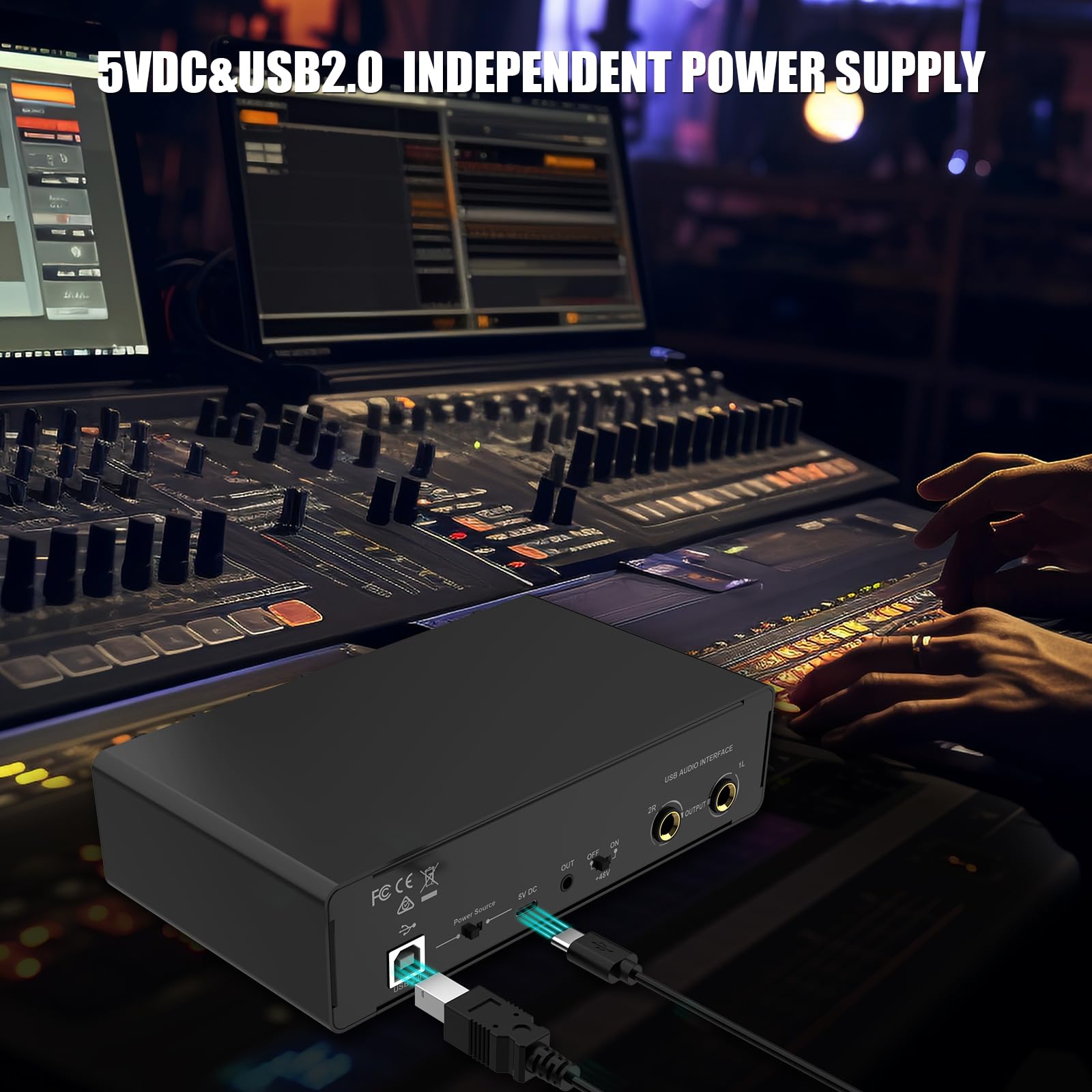 Audio Interface, Rhm 2 In 2 Out Usb Audio Interface With 48V Phantom Power For Recording, Professional Audio Mixer & Mic Preampl