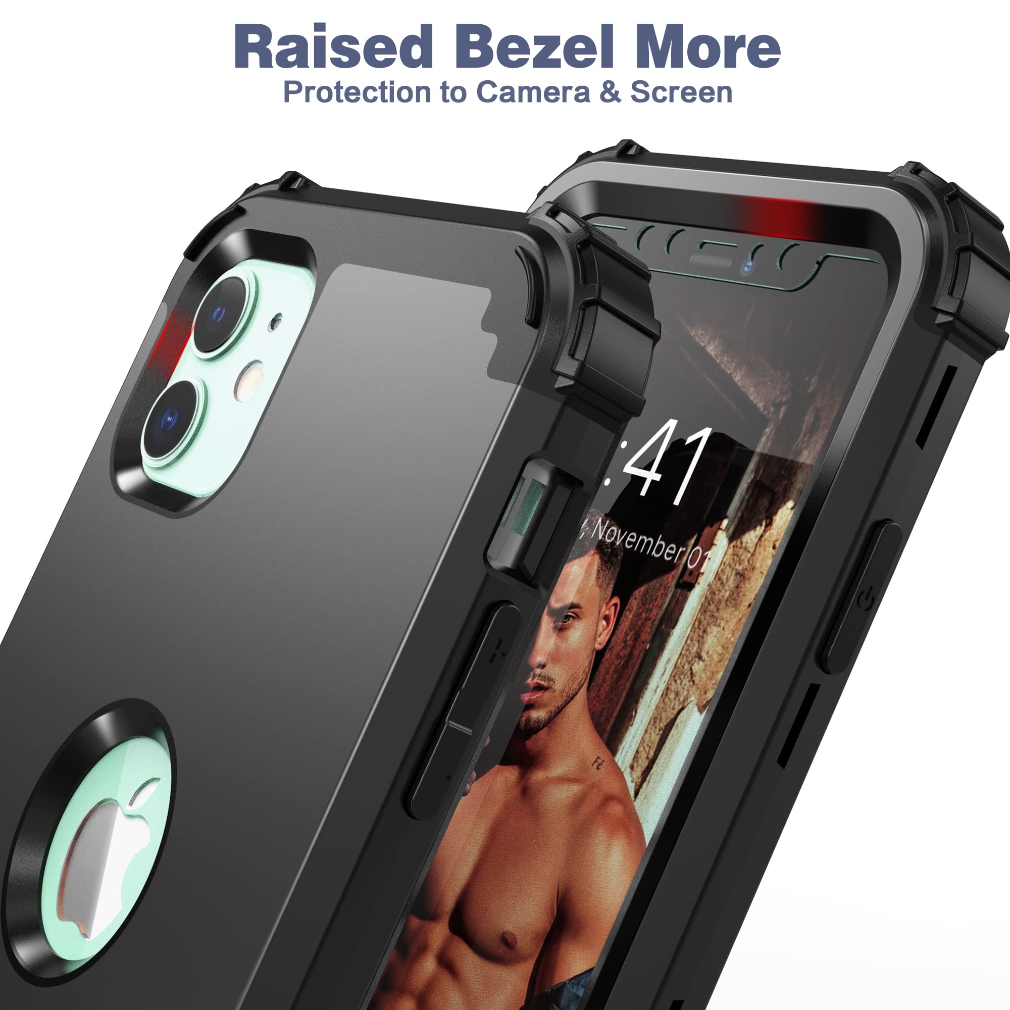 Idweel Iphone 11 Case With Tempered Glass Screen Protector,Hybrid 3 In 1 Shockproof Slim Heavy Duty Protection Hard Pc Cover Sof