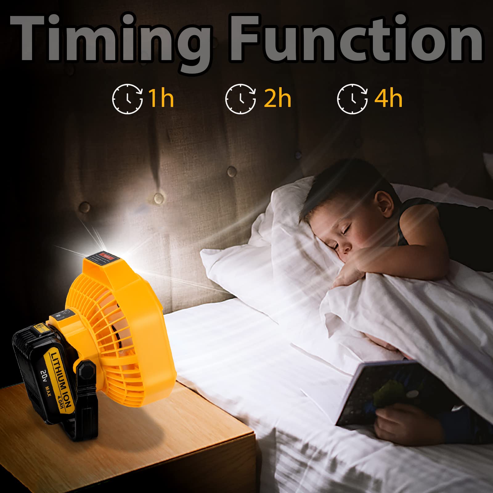 Taingwei Portable Fan With Remote For Dewalt 20V 60V Battery,Battery Operated Fan With 3 Energy Efficient Speed Settings And Dim