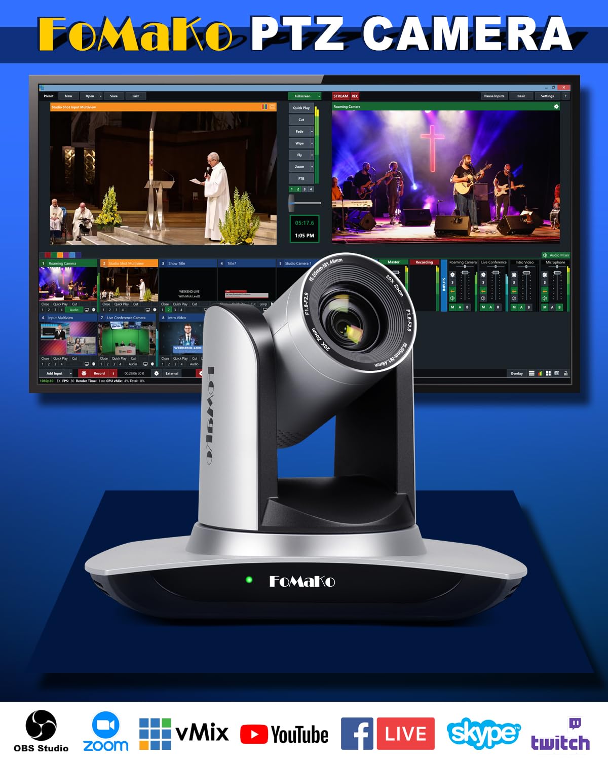 Fomako Ai Auto Tracking Hdmi Ptz Camera 20X Optical Zoom Ip Usb3.0 Hdmi Ptz Camera For Church Services Worship Education, Poe 10