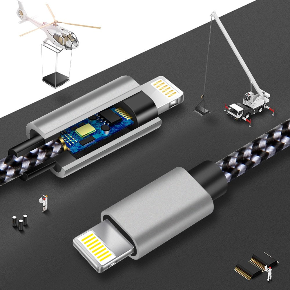 Idison Iphone Charger,5Packs(3Ft 3Ft 6Ft 6Ft 10Ft) Charging Cable Mfi Certified Usb Charging Cable Nylon Braided Fast Charging Cord For Iphone14/13/12/11/X/Max/8/7/6/6S/5/5S/Se/Plus/Ipad(Blackgray)