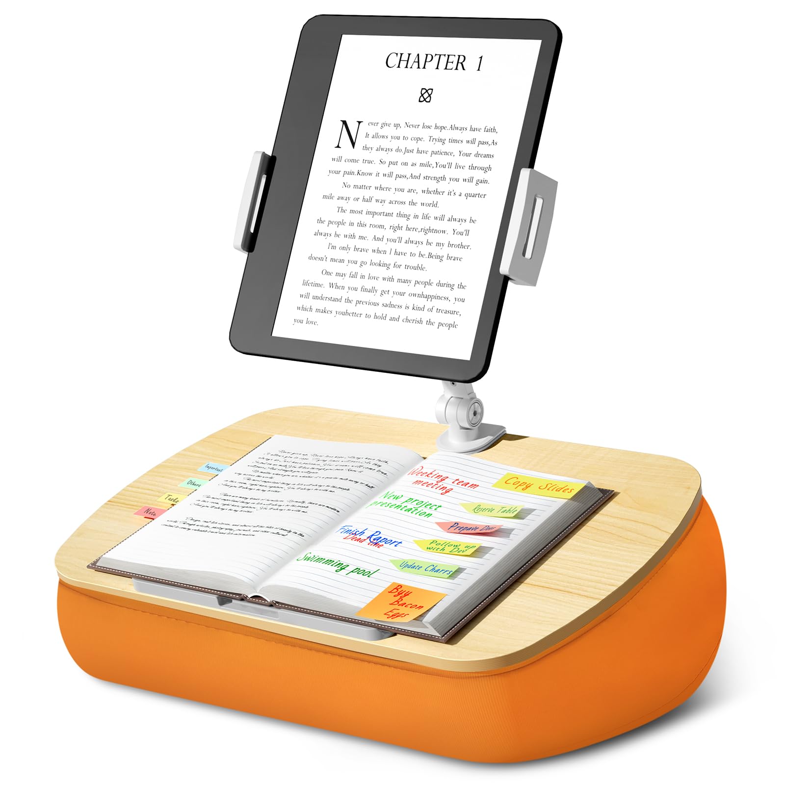 Ergonov Cozy Kindle Pillow Stand With 360? Adjustable Tablet Holder, Wooden Panel, Ipad Stand For Hands Free Reading In Bed, Cou