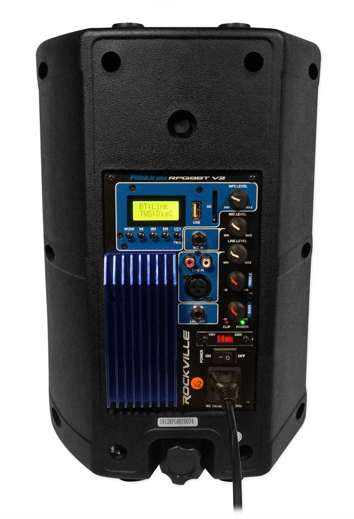 Rockville Rpg8Bt V2 8 Powered 400W Dj Pa Speaker Bluetooth/Wireless/Remote/Eq, Black