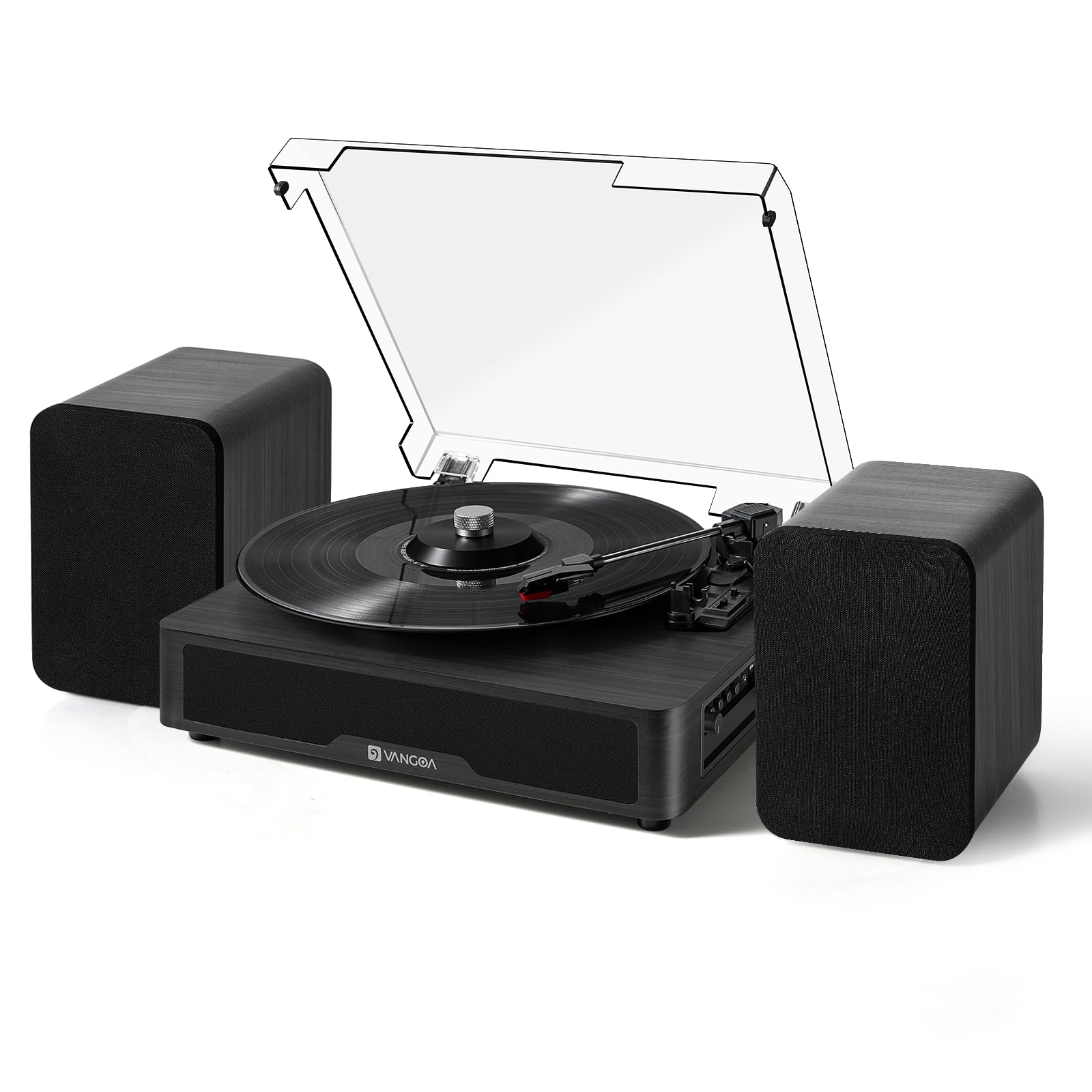 Black Record Player For Vinyl With Speakers Retroturntable Kit For Vinyl Records Dual Stereo Speakers, 3 Speed Lp Vinyl Players