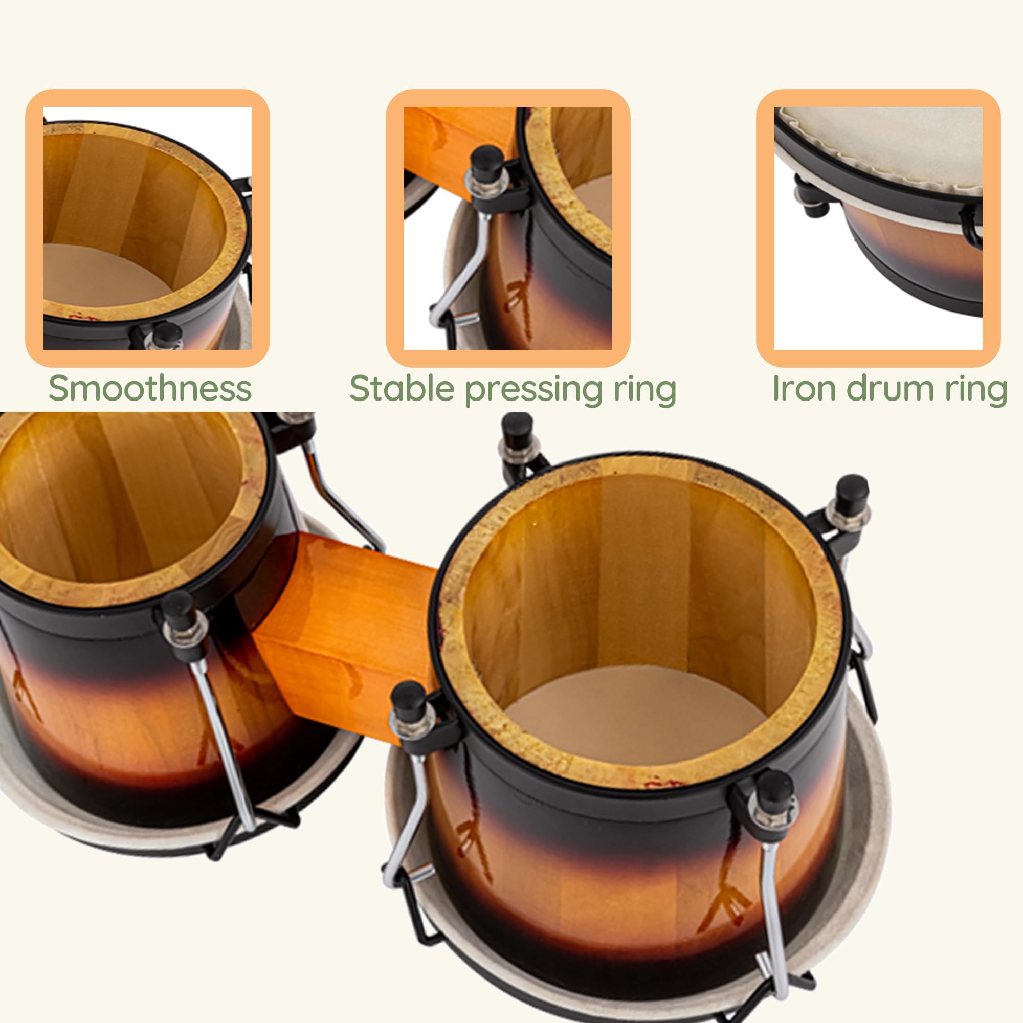 Bahamut Bongo Drum Set, 6''+7'' Wooden Bongos For Adults & Kids Beginners, Ideal Percussion For Education And Practice, Comes Wi