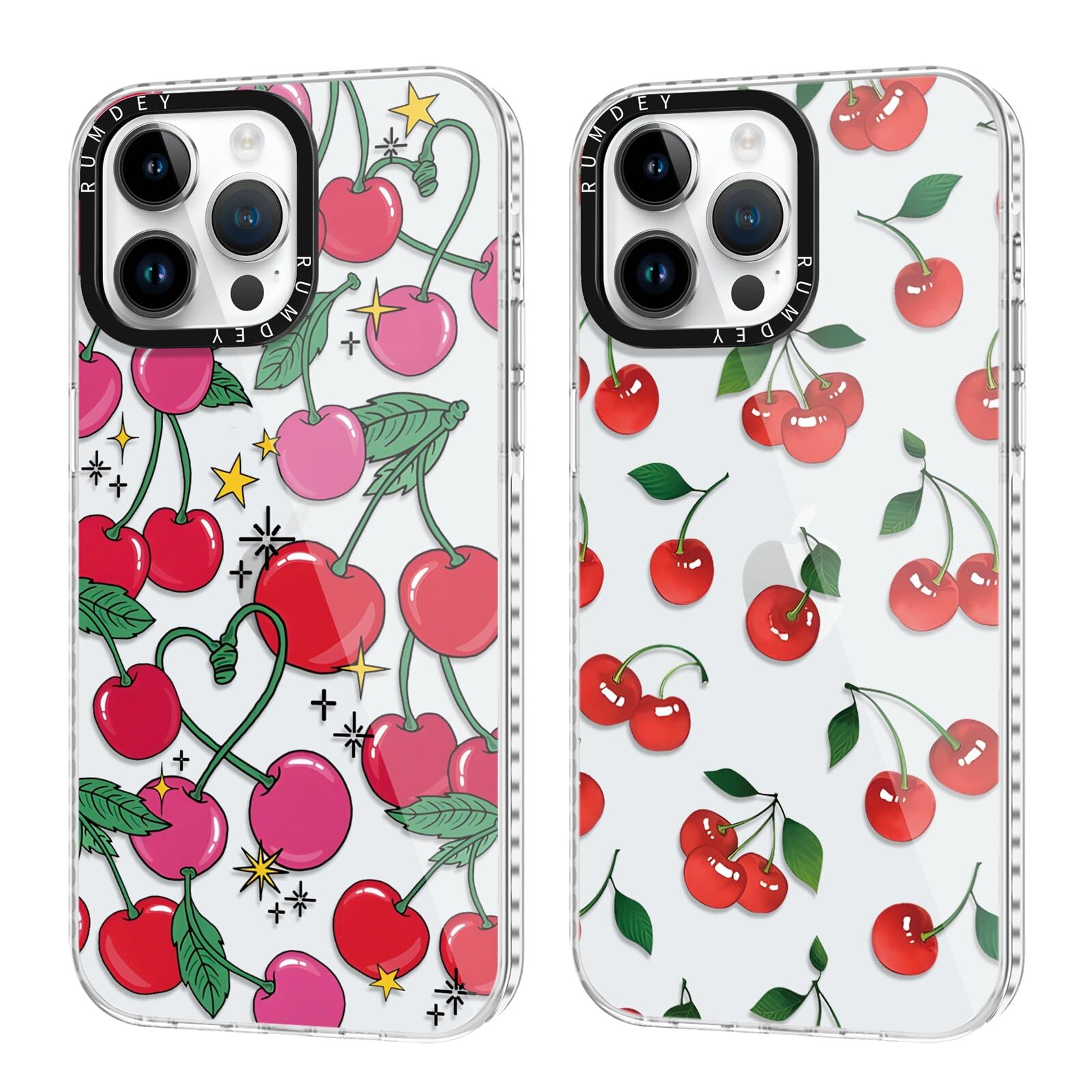 Rumdey 2 Pack Cute Cherry For Iphone 14 Pro Max 6.7'' Phone Case, Transparent Tpu Aesthetic Design Clear Cases Soft Silicone Sli