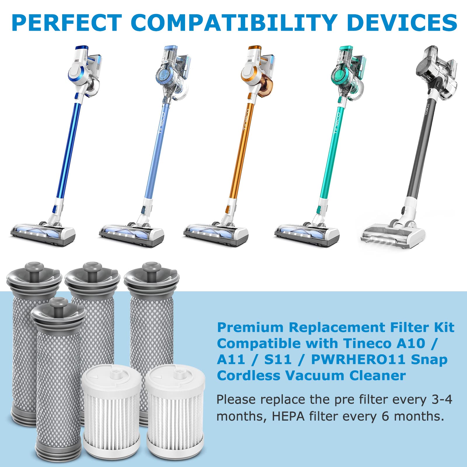 Replacement Filter Kit For Tineco A10/A11 Hero, A10/A11 Master Pure One S11, Pwrhero11 Snap, For A10 Series, A11 Hero, A11 Serie