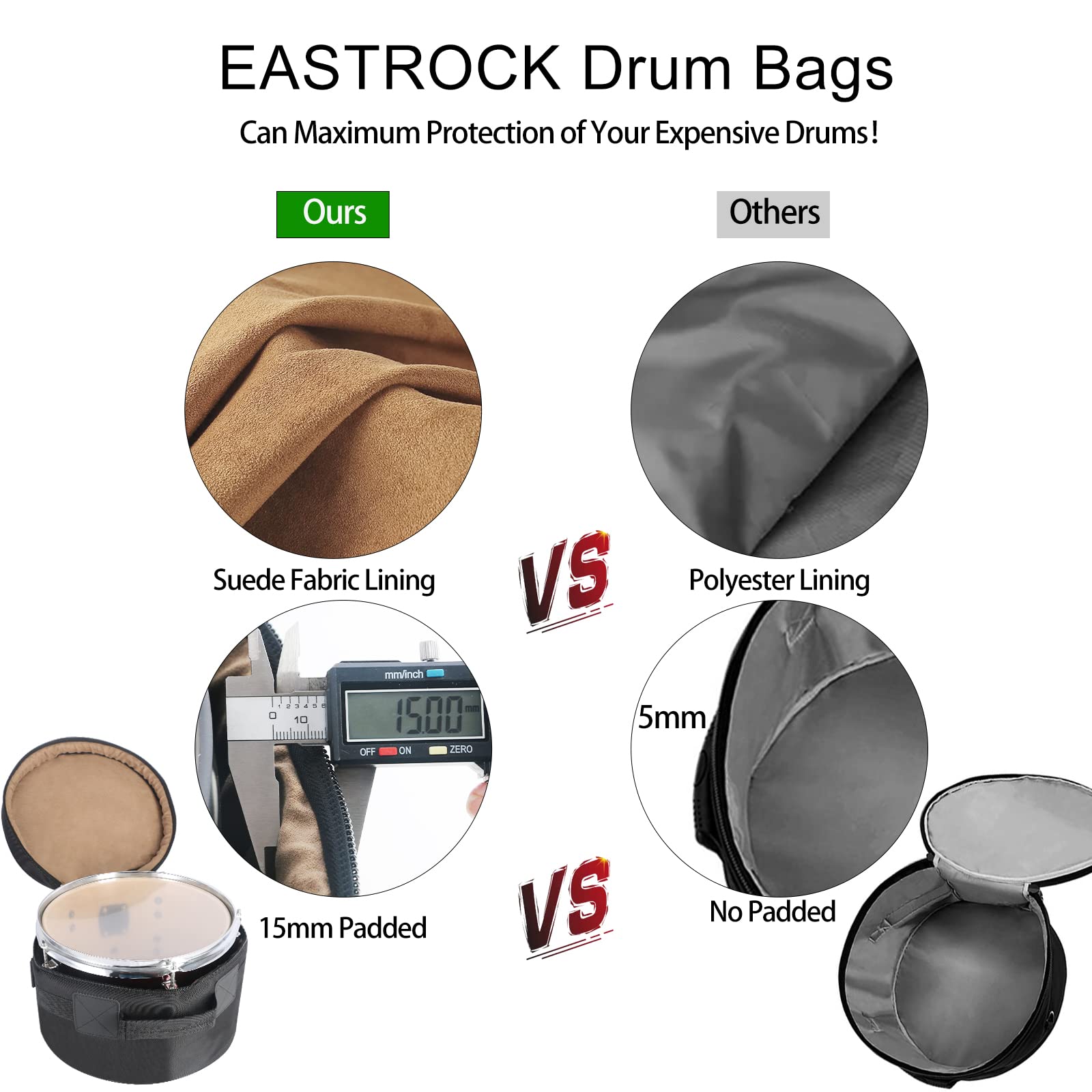 Eastrock 10'' X7'' Tom Drum Bag, Tom Drum Cases 15 Mm Thick Padding For Your Drum Protection (10 * 7'' Tom)