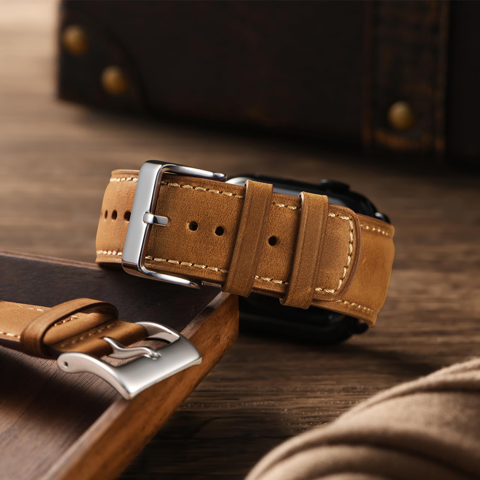 Sunfwr Leather Bands Compatible With Apple Watch Band 42Mm(Series 3 2 1) 44Mm 45Mm 46Mm 49Mm For Men Women, Top Grain Genuine Le