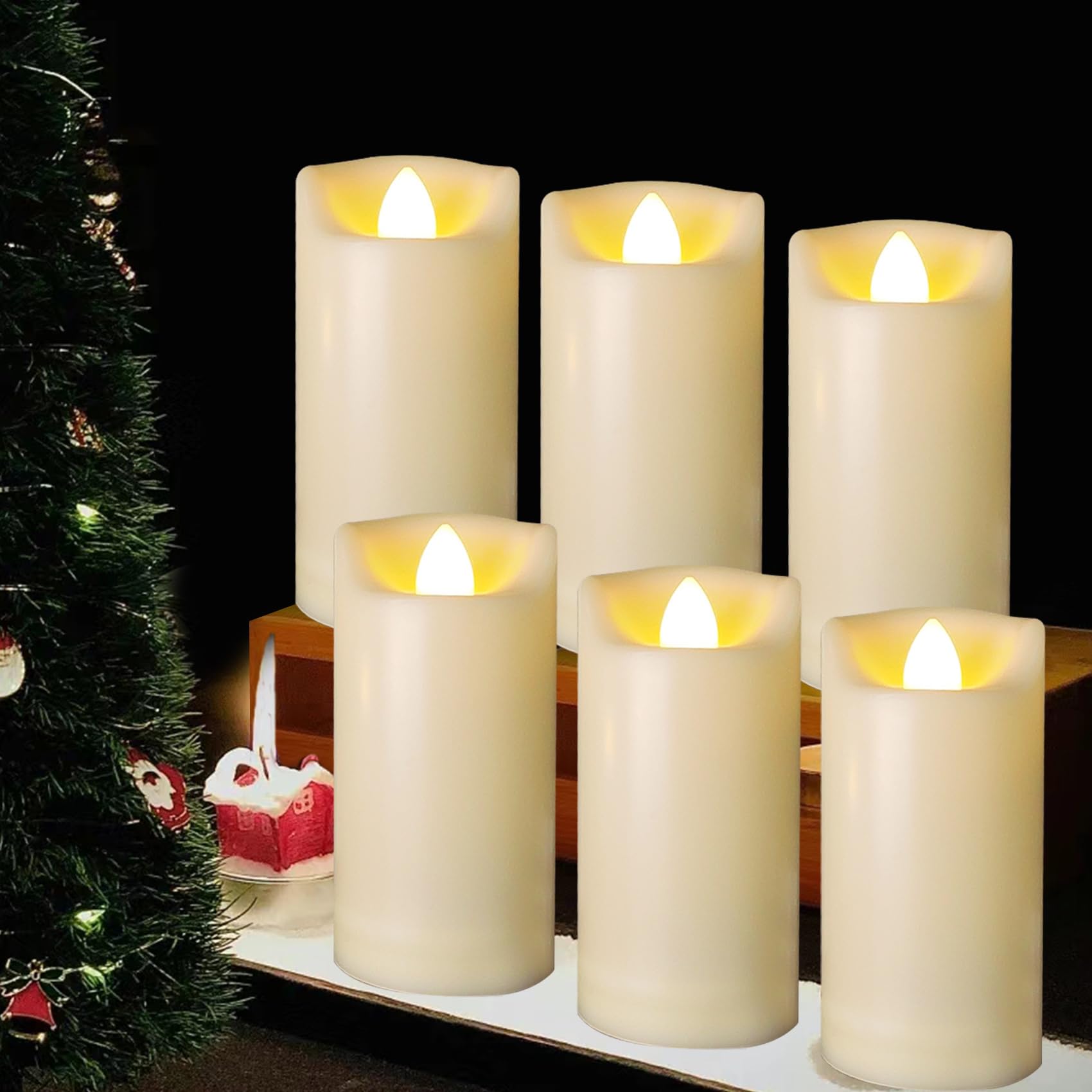 6 Pack Led Battery Operated Candles 2''X4'' Plastic Flickering Flameless Candles With Timer Outdoor Waterproof Wedding Party Hal