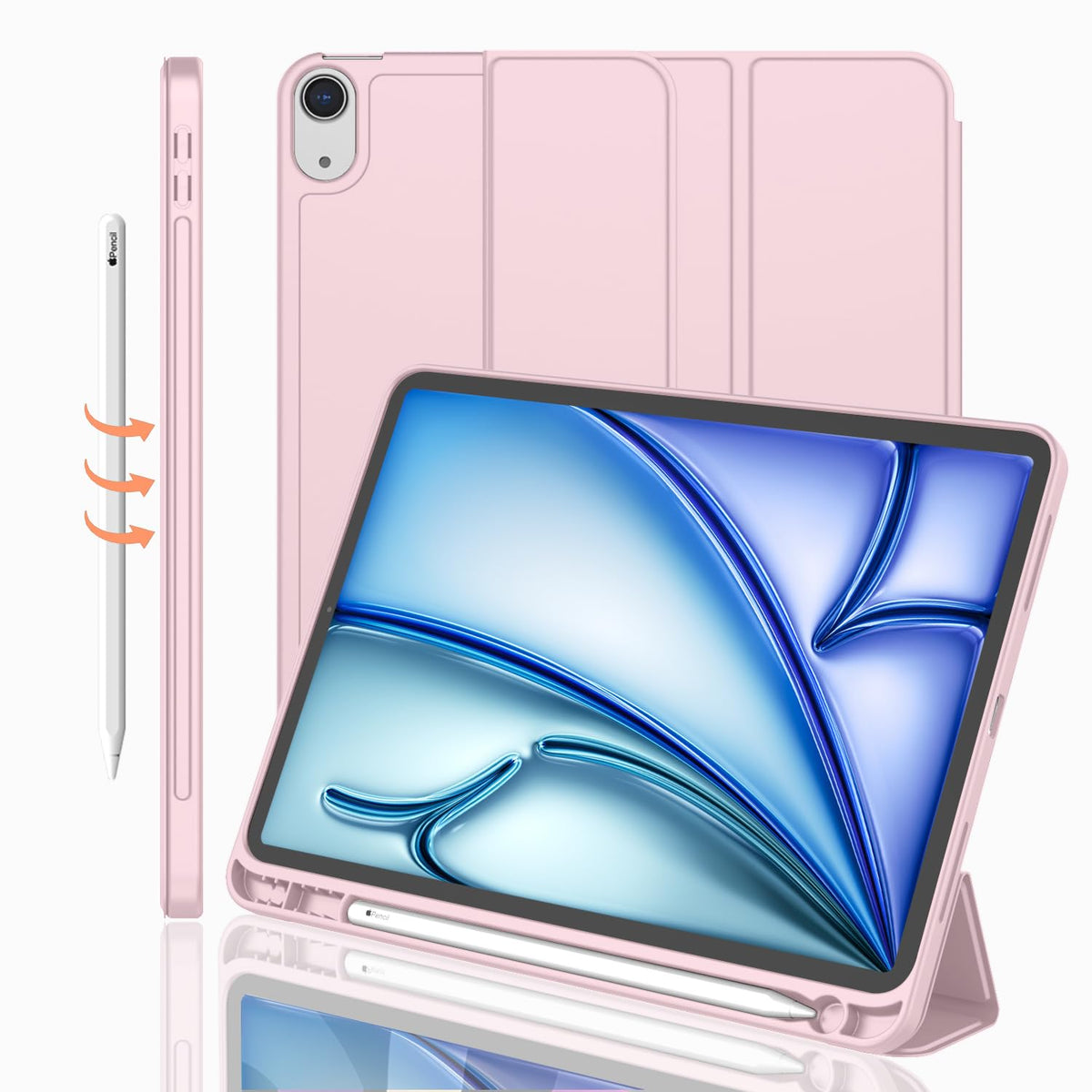 Imieet Ipad Air 11 Inch Case M2 2024, Ipad Air 5Th/4Th Generation Case 2022/2020 10.9 Inch With Pencil Holder, Trifold Stand Smart Case(Pink)