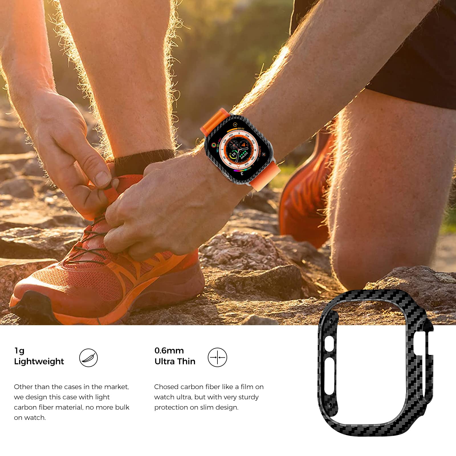 Monocarbon Apple Watch Case Carbon Fiber For Apple Watch 1/2 49Mm,Carbon Fiber Skin Can Protects Your Apple Watch, Also Makes It