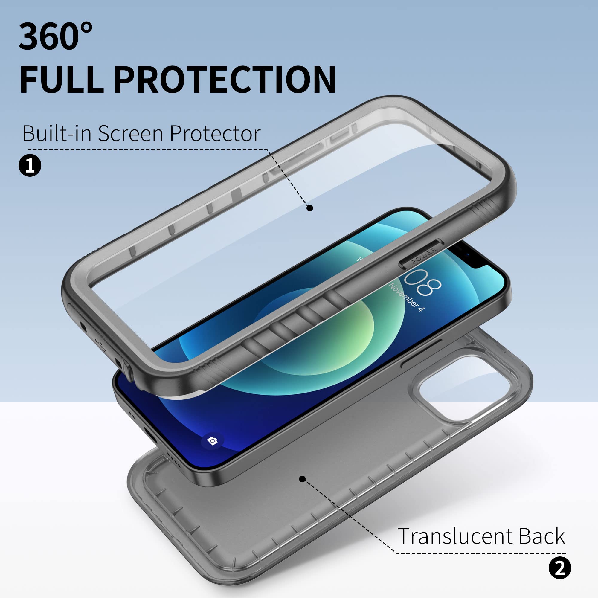 Sportlink Compatible With Iphone 12 Pro Waterproof Case - Full Body Shockproof Dustproof Phone Screen Protector Rugged Waterproo