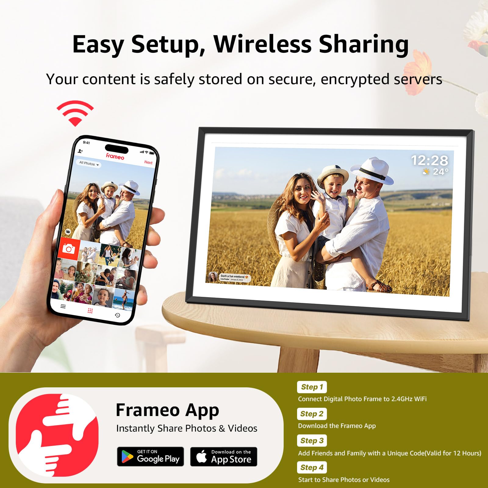 Apolosign Digital Picture Frame 15.6 Inch, Wifi Digital Photo Frame With 32Gb Storage, 1920X1080 Fhd Ips Touch Screen, Auto Rota