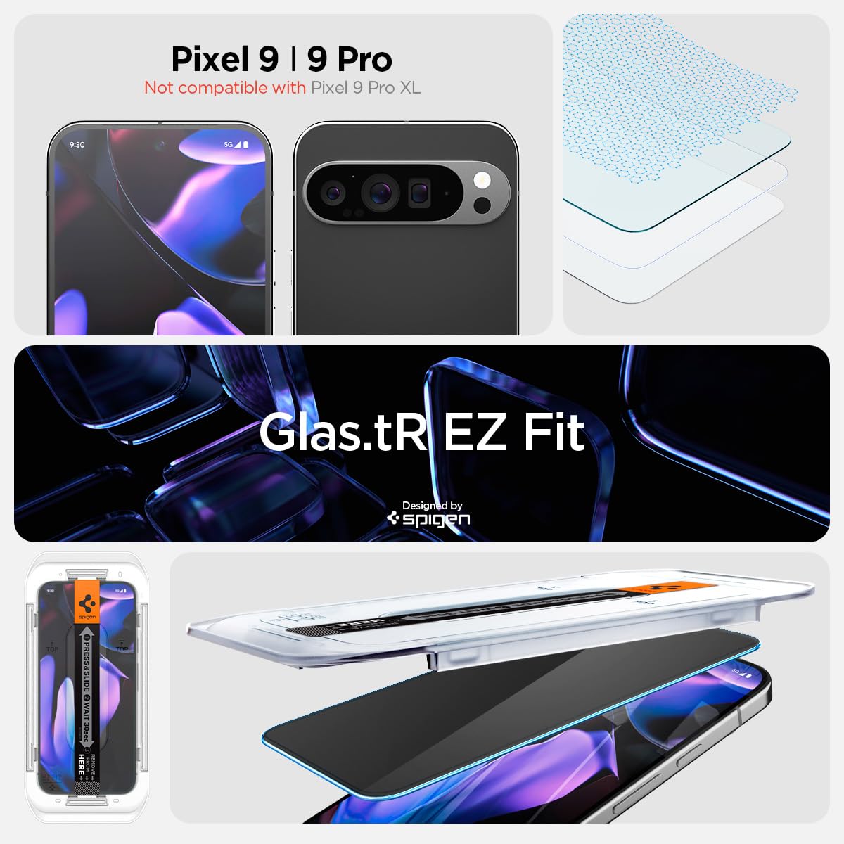 Spigen Tempered Glass Screen Protector [Glastr Ez Fit - Privacy] Designed For Pixel 9, Pixel 9 Pro - 2 Pack