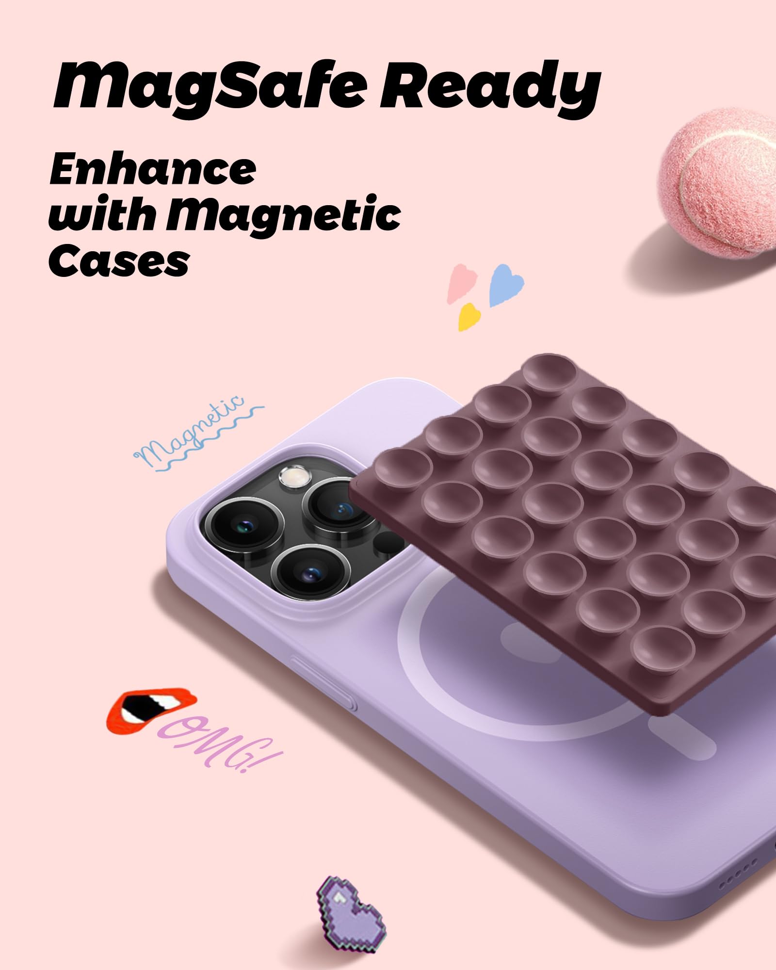 Amband Magnetic Suction Phone Mount For Magsafe Case, Silicone Cup Sticky Grip Holder For Iphone, Removable Hands-Free Selfie/Vi