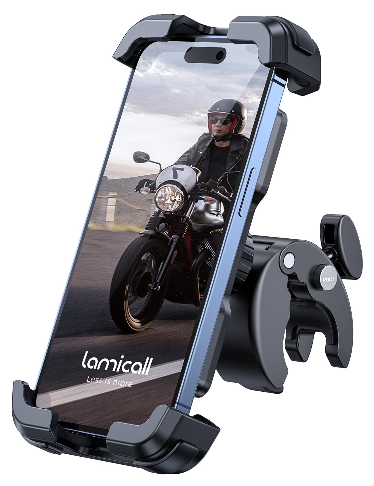 Lamicall Motorcycle Phone Mount, Bike Phone Holder - [Metal Lock] Upgrade Quick Install Handlebar Clip for Bicycle Scooter, Cell