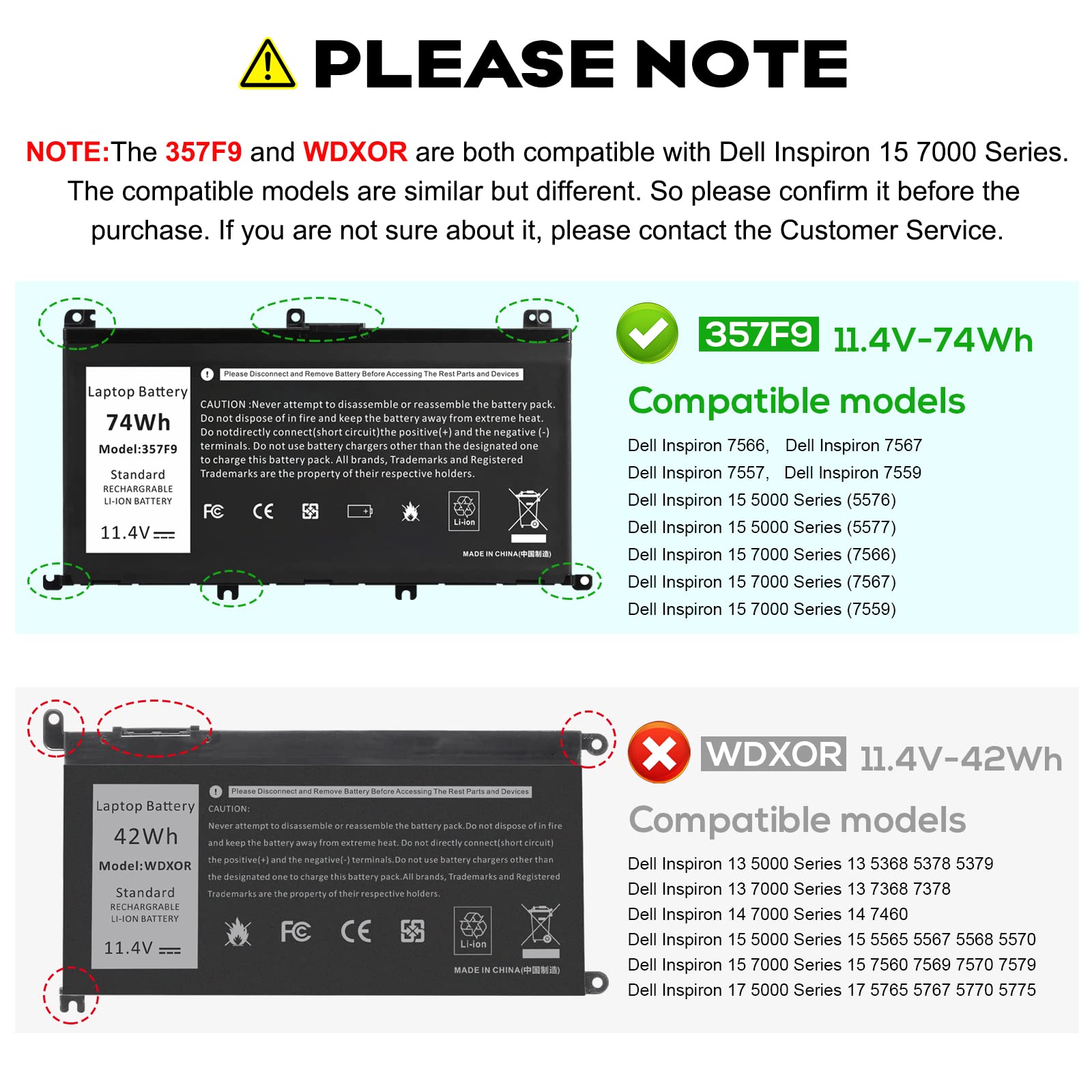 Fancy Buying 74Wh 357F9 Laptop Battery for Dell 15 7000 7559 7567 7566 7557 5577 P57F P65F