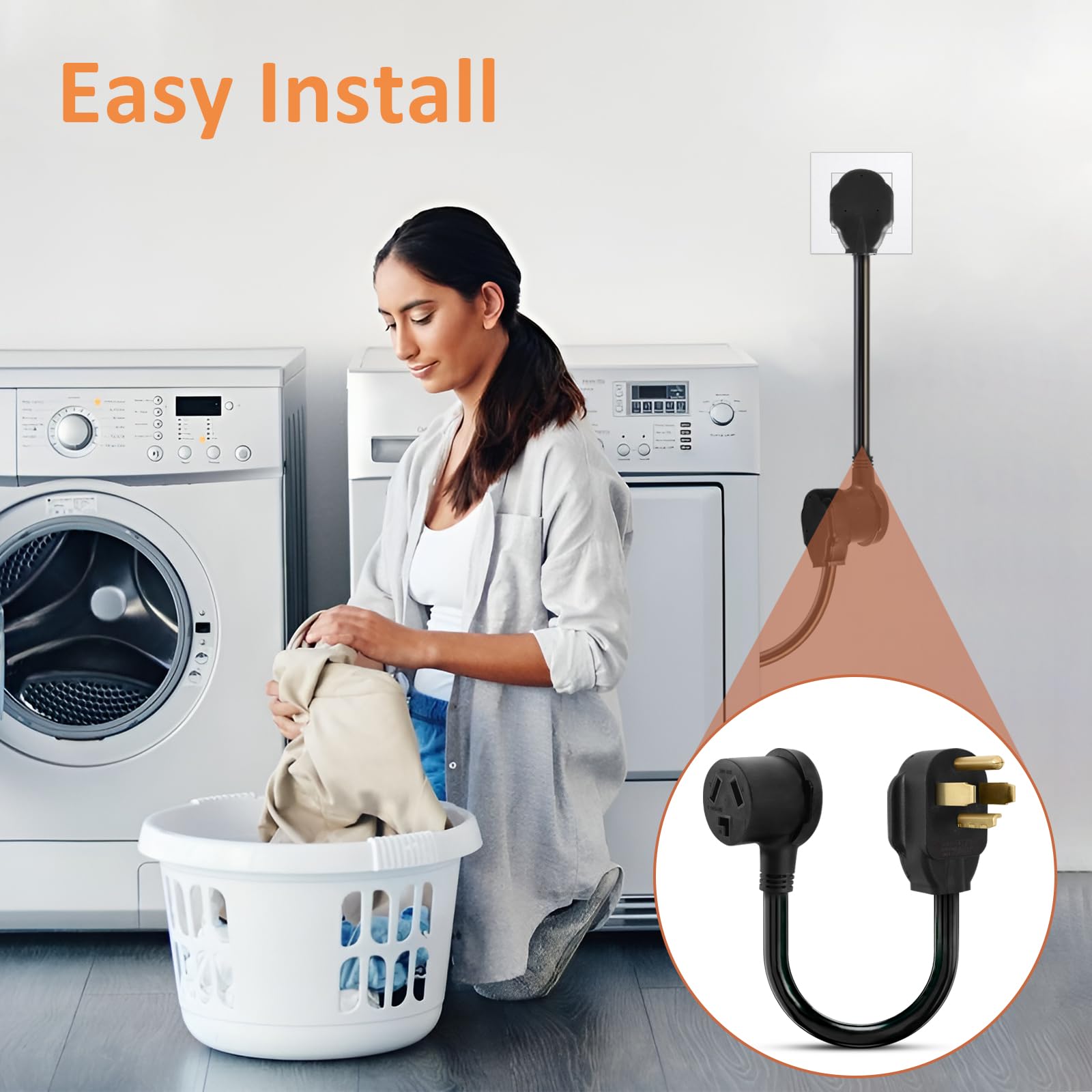 1.5Ft Dryer Outlet Adapter,3 Prong To 4 Prong Dryer Adapter, Nema 14 30P Male To 10 30R Female, Dryer Cord Adapter 4 To 3 Prong,