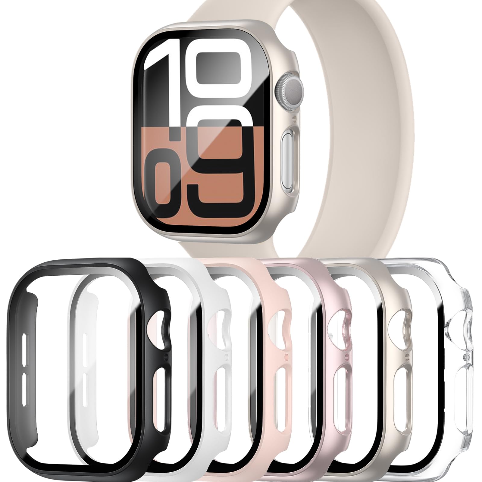 Cuteey 6 Pack Case For Apple Watch 46Mm Series 10With Built In Tempered Glass Screen Protector, Overall Full Protective Bumper P