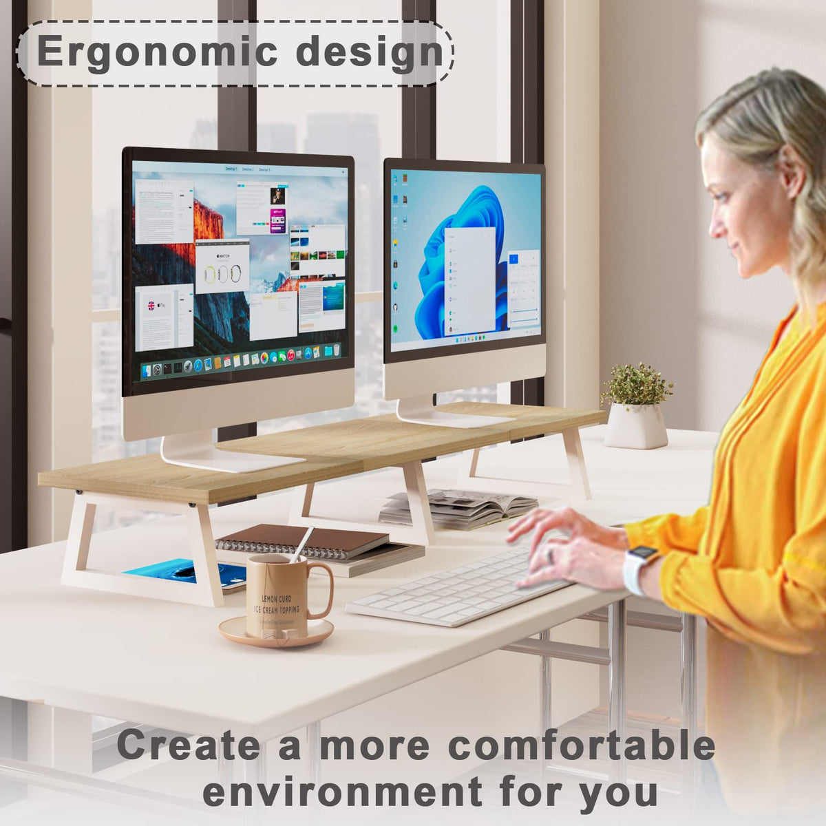 Teamix 42 Inch Large Dual Monitor Riser, Extra Long Monitor Stand Rise ...