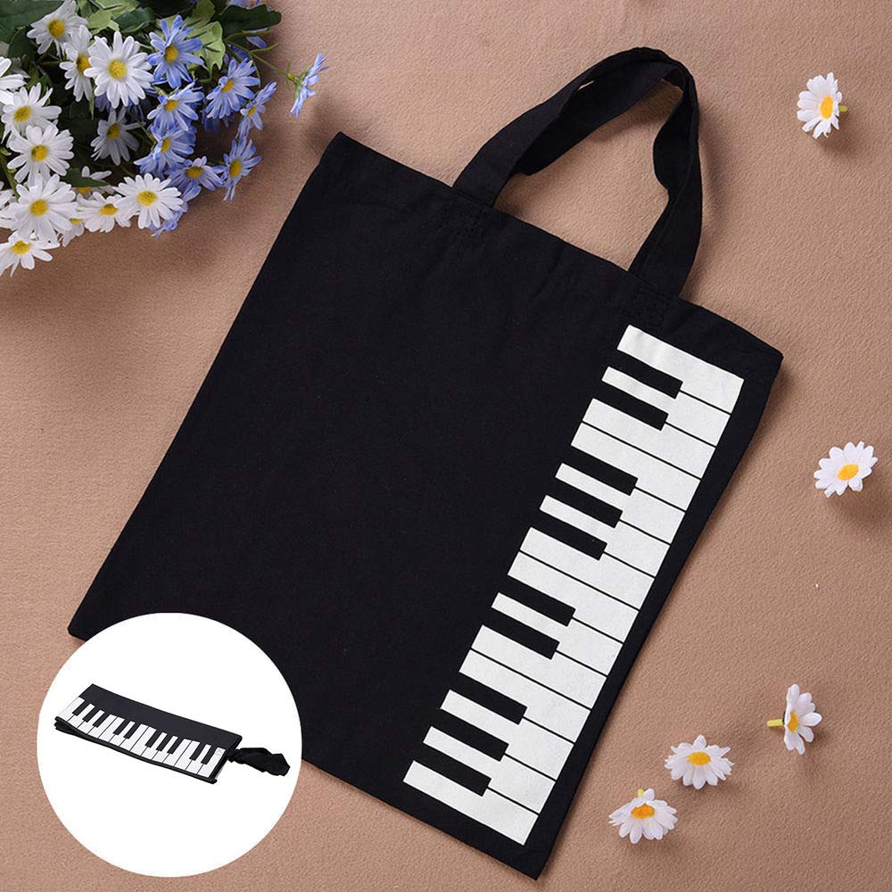 Cocomk Piano Keys Handbag Reusable Grocery Bag Shoulder Shopping Bag Tote Bag For Music Teacher Gift Bag