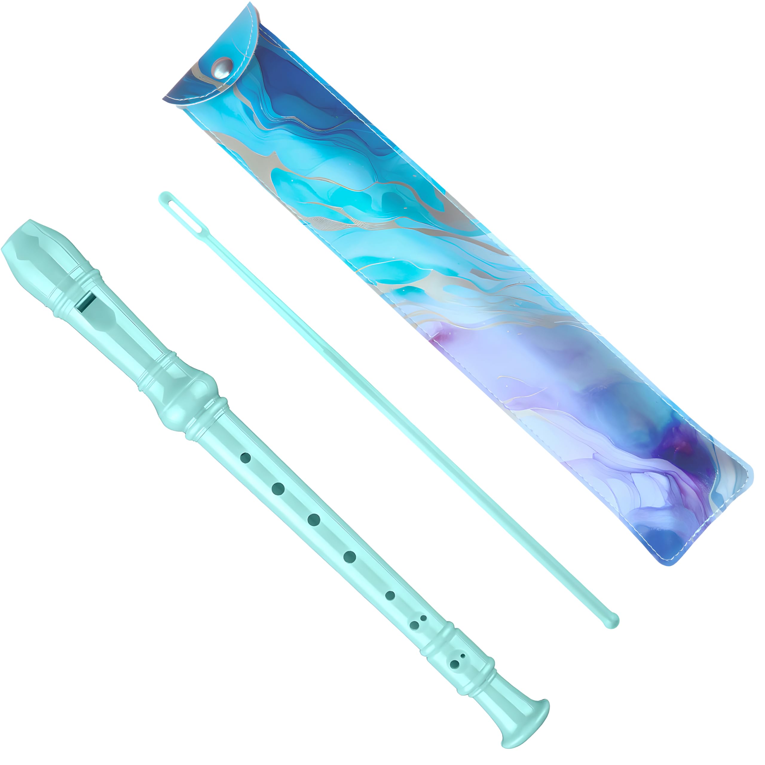 Soprano Recorder For Kids Beginners, German Fingering, C Key, 3 Piece With Cleaning Rod, Bag, Fingering Chart (Lake Green)